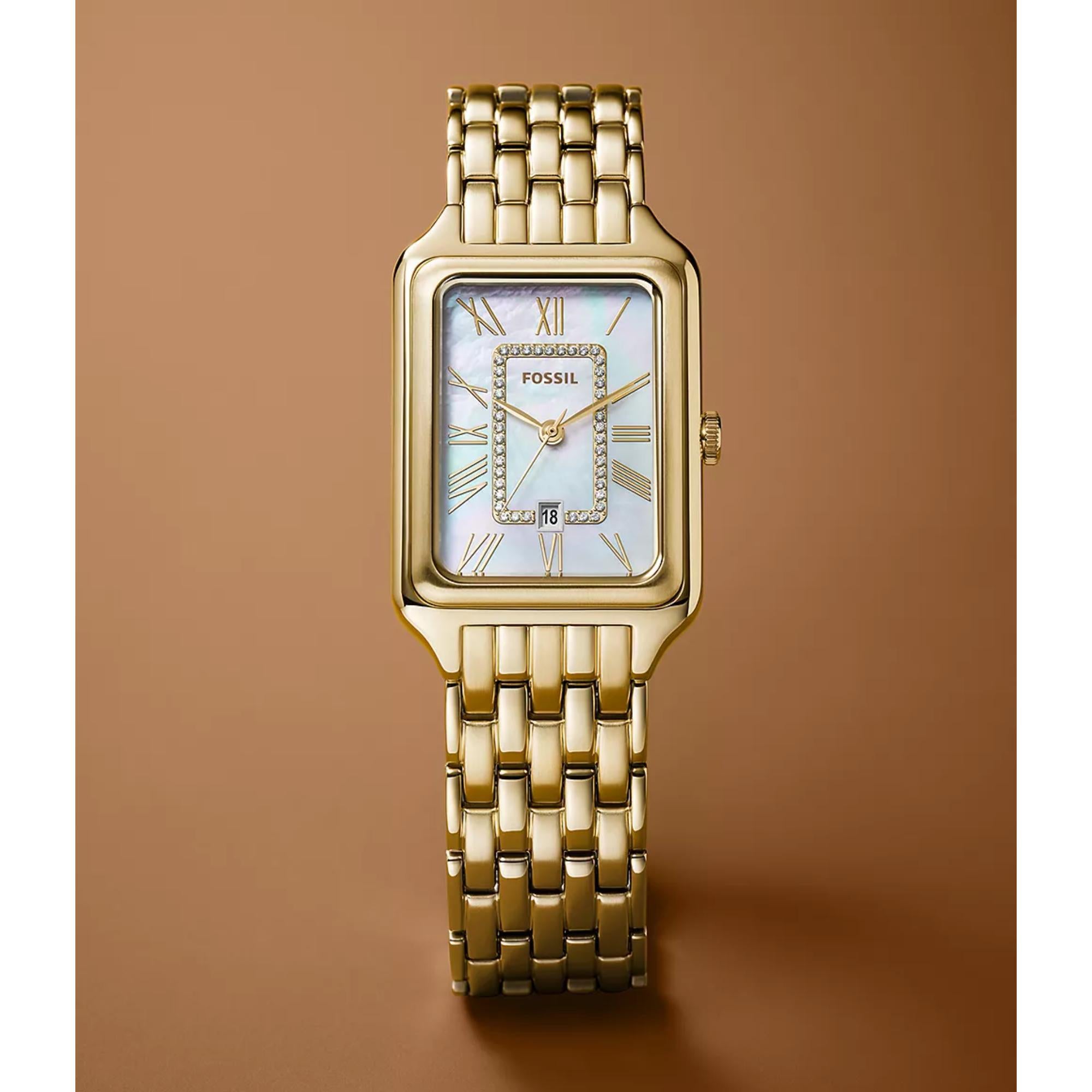 Fossil Raquel 26mm Weißes Perlmutt Zifferblatt Stahl Damen Quarz Uhr ES5304