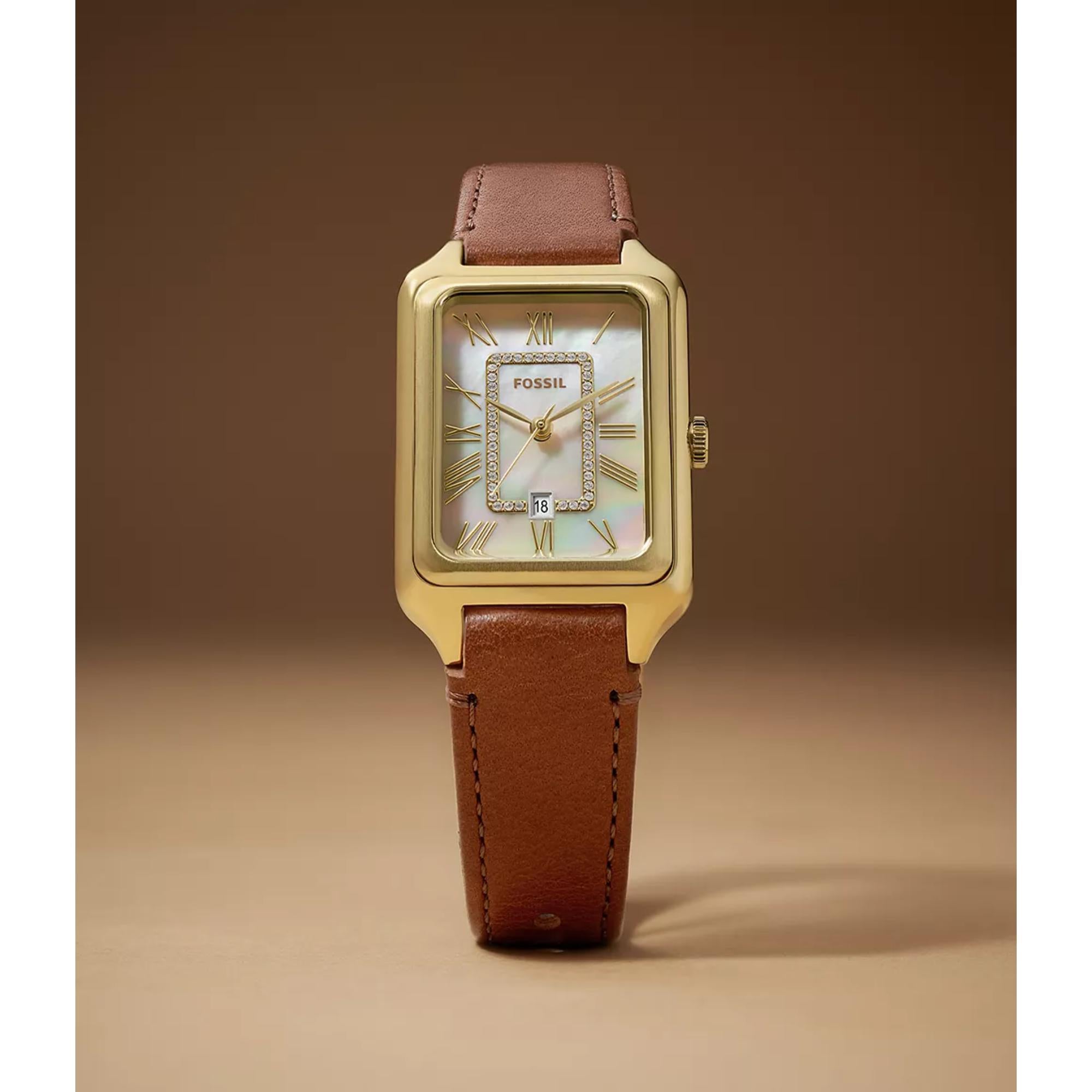 Fossil Raquel 34mm White Mother of Pearl Dial Leather Ladies Quartz Watch ES5307
