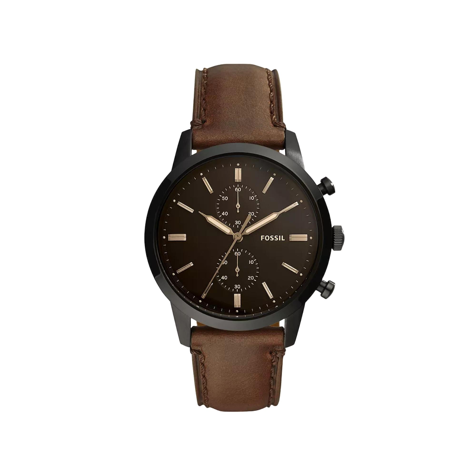 Fossil Townsman 44 mm Chronograph Braunes Zifferblatt Leder Herren Quarz Uhr FS5437