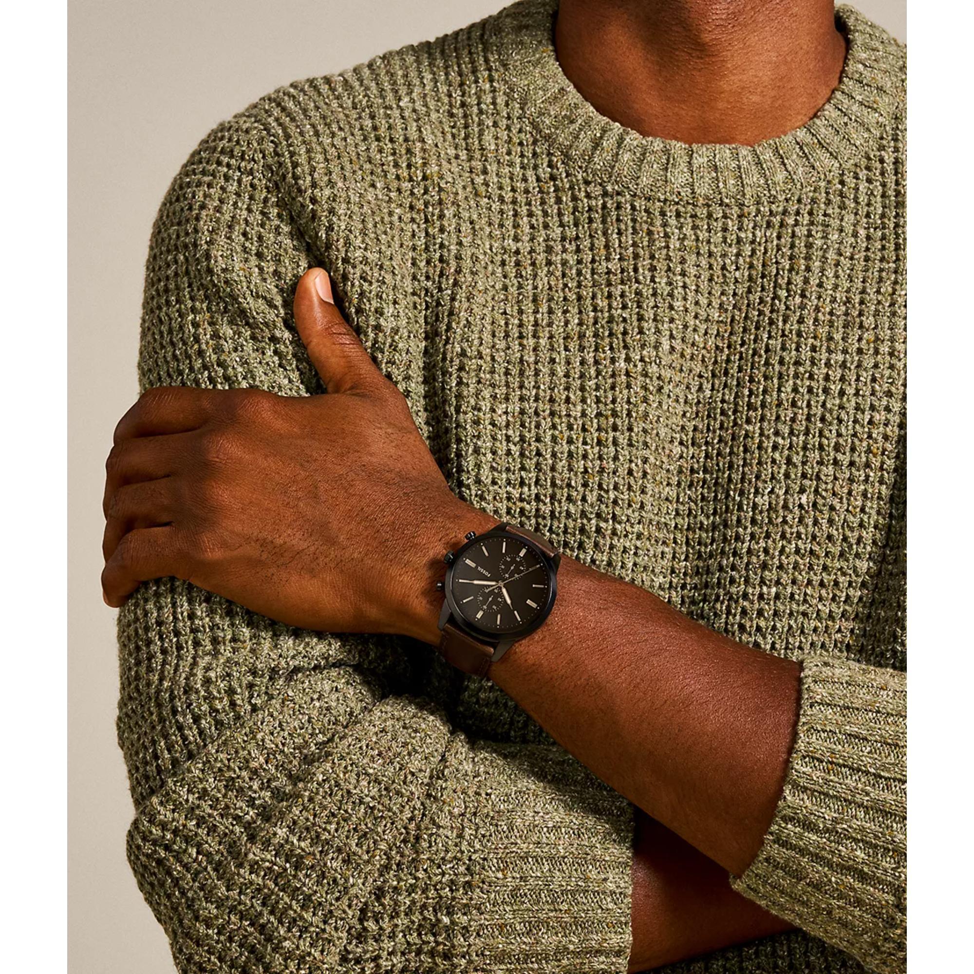 Fossil Townsman 44 mm Chronograph Braunes Zifferblatt Leder Herren Quarz Uhr FS5437