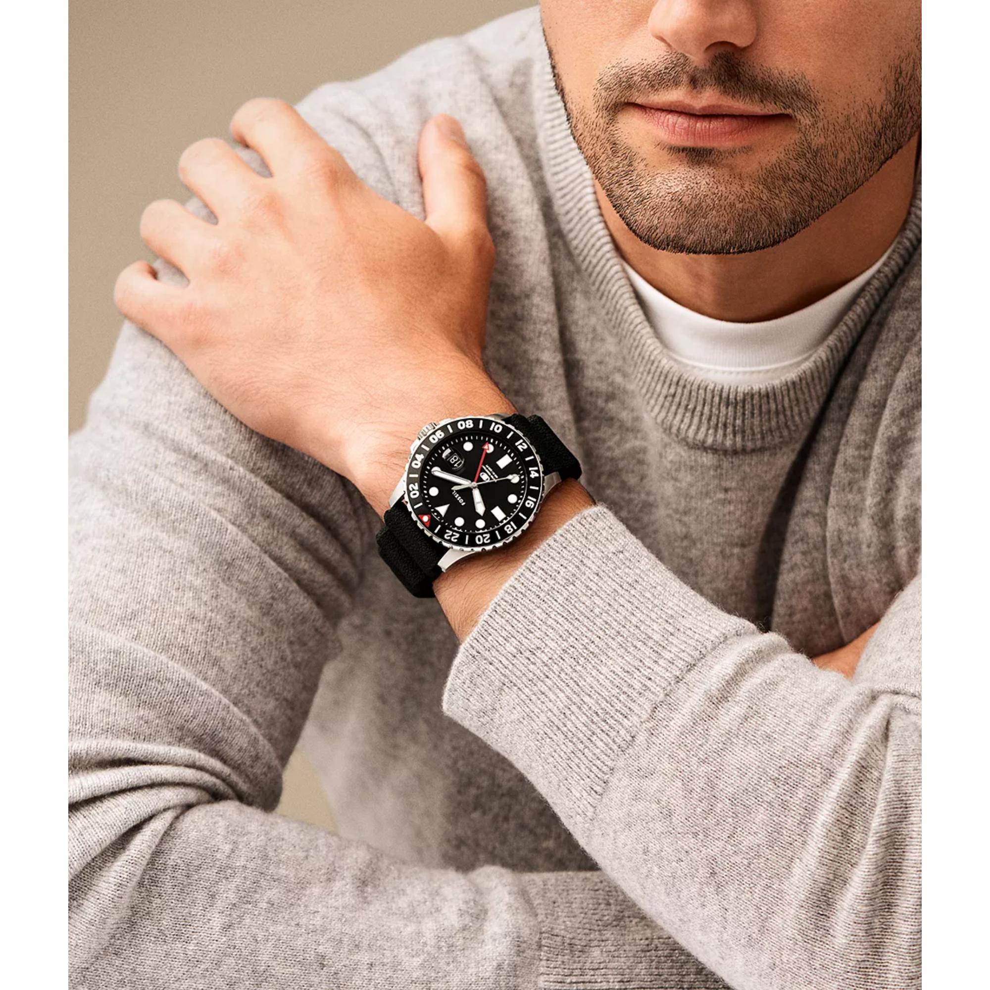 Fossil Blue GMT 46mm Black Dial Silicone Mens Quartz Watch FS6036