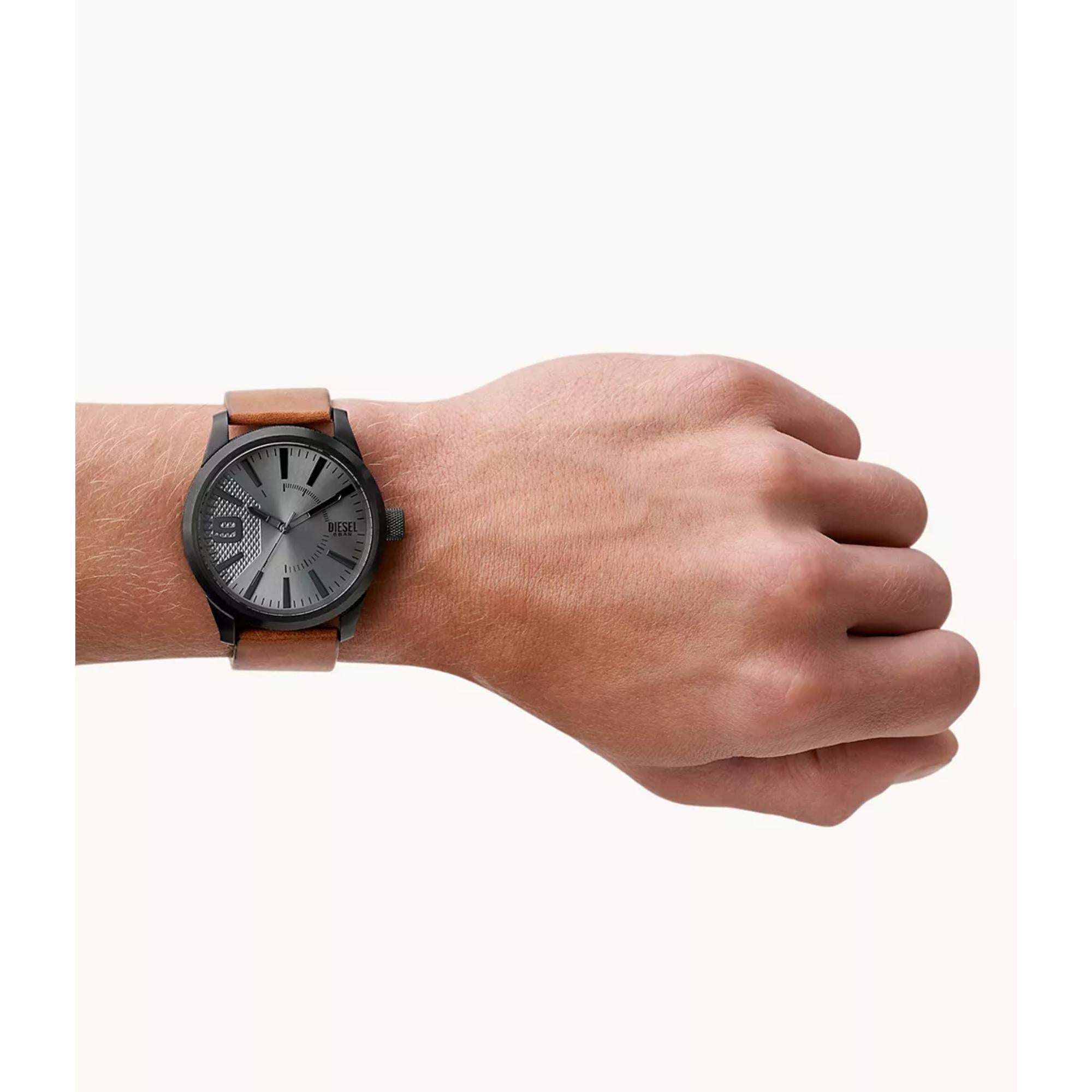 Diesel Rasp 46mm Grey Dial Leather Mens Quartz Watch DZ1764
