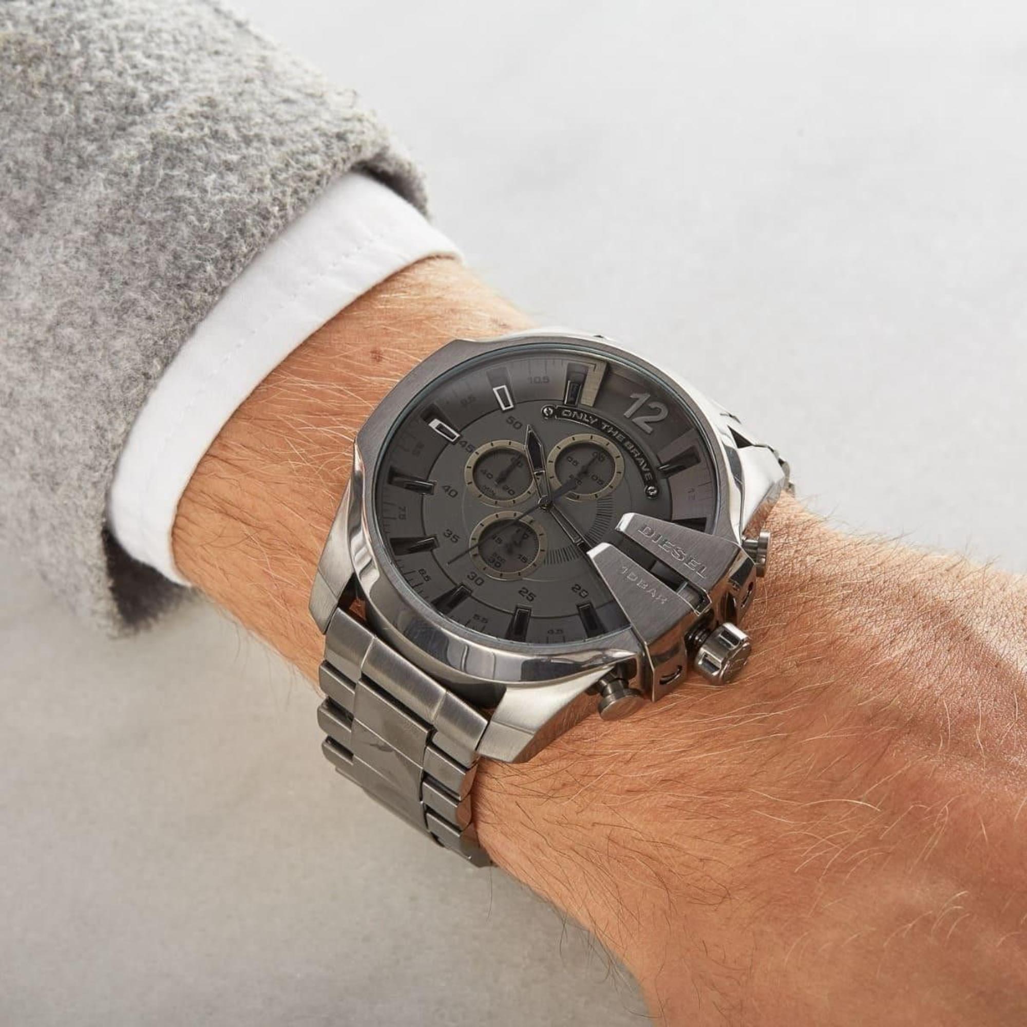 Diesel Mega Chief 51mm Chronograph Grey Dial Steel Mens Quartz Watch DZ4282