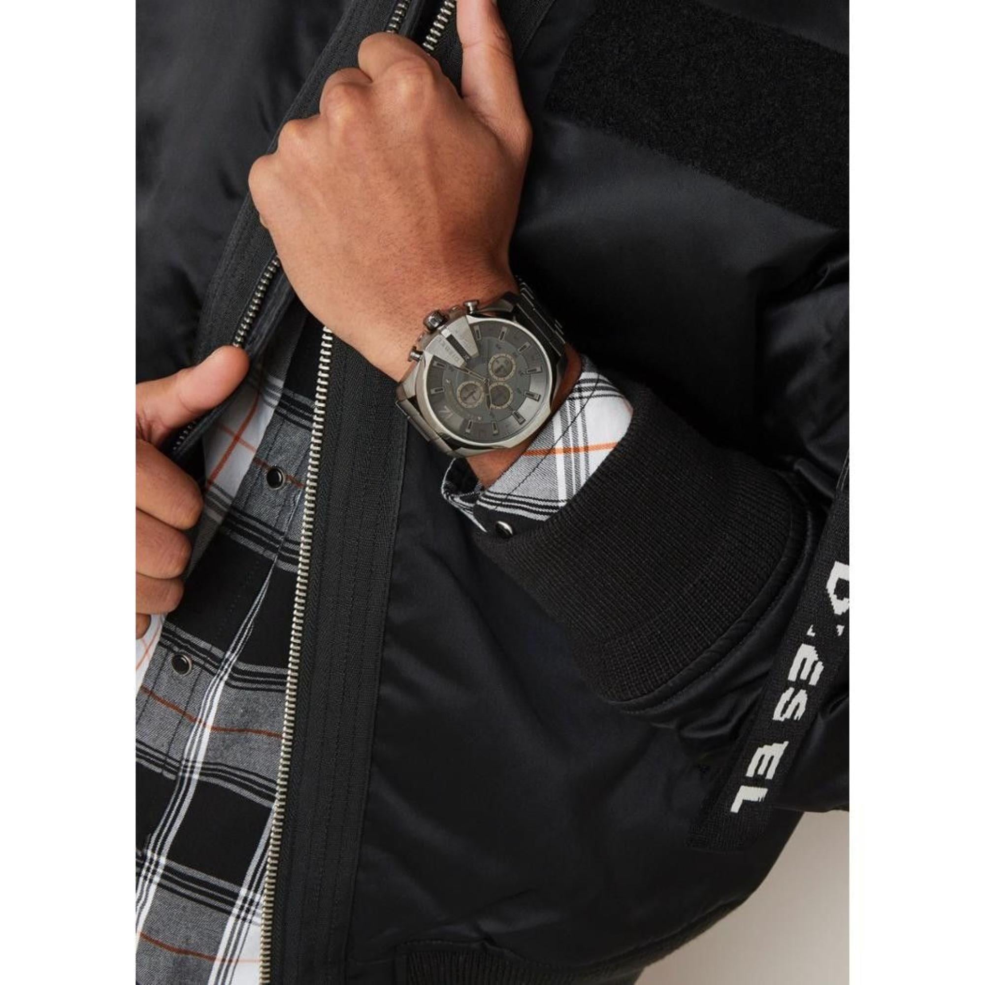 Diesel Mega Chief 51mm Chronograph Grey Dial Steel Mens Quartz Watch DZ4282