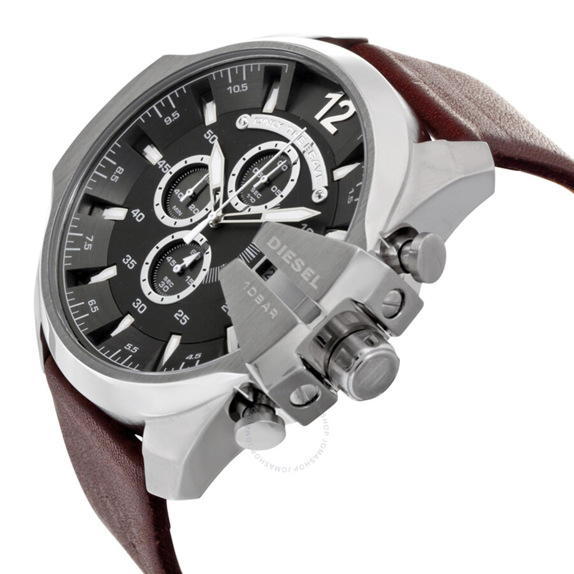 Diesel Mega Chief 51mm Chronograph Grey Dial Leather Mens Quartz Watch DZ4290