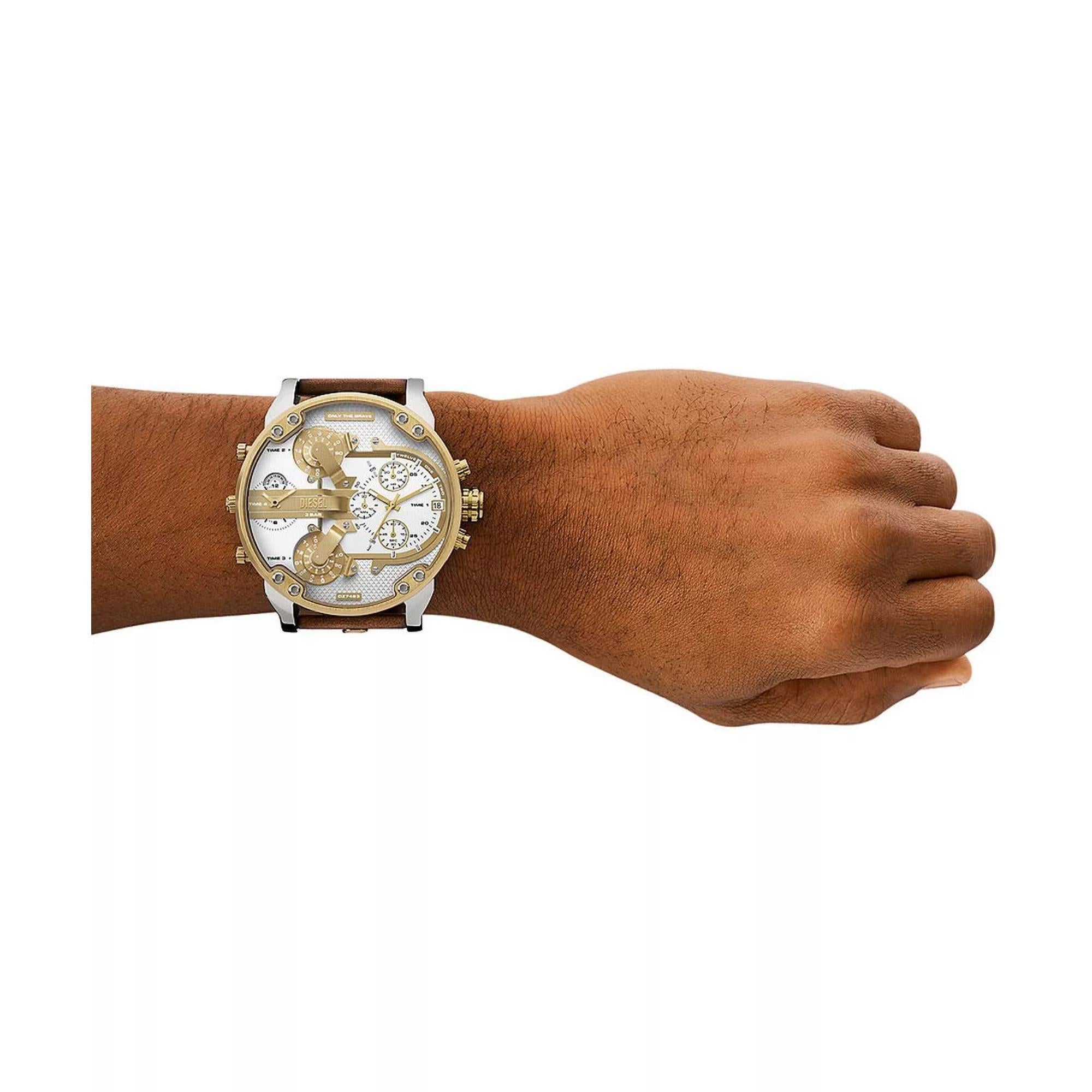 Diesel Mr. Daddy 57mm Chronograph Silver Dial Leather Mens Quartz Watch DZ7483