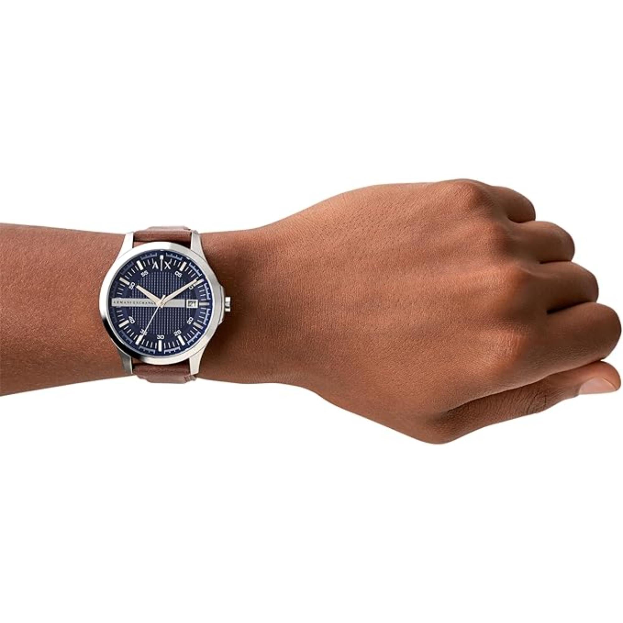 Armani Exchange Hampton 46mm Blue Dial Leather Mens Quartz Watch AX2133