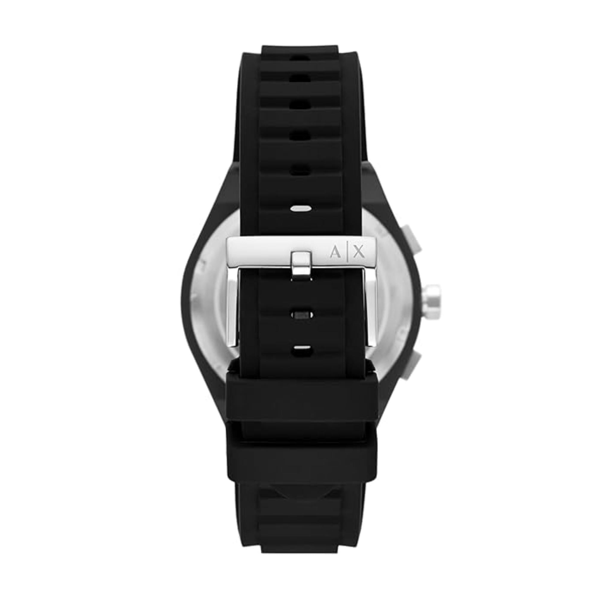 Armani Exchange Rafael 44mm Chronograph Black Dial Silicone Mens Quartz Watch AX4161