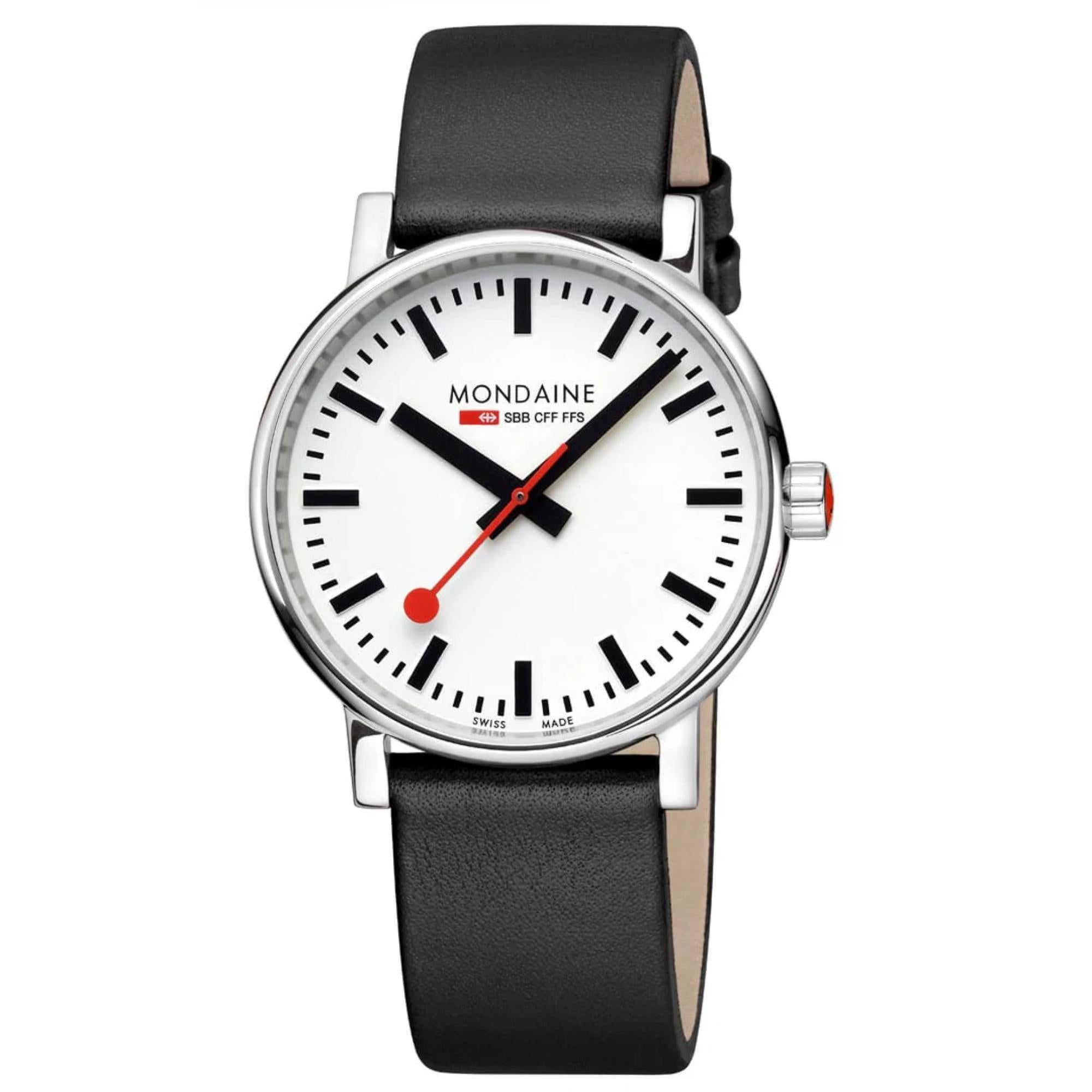 Mondaine Evo2 40mm White Dial Leather Quartz Watch MSE.40110.LBV