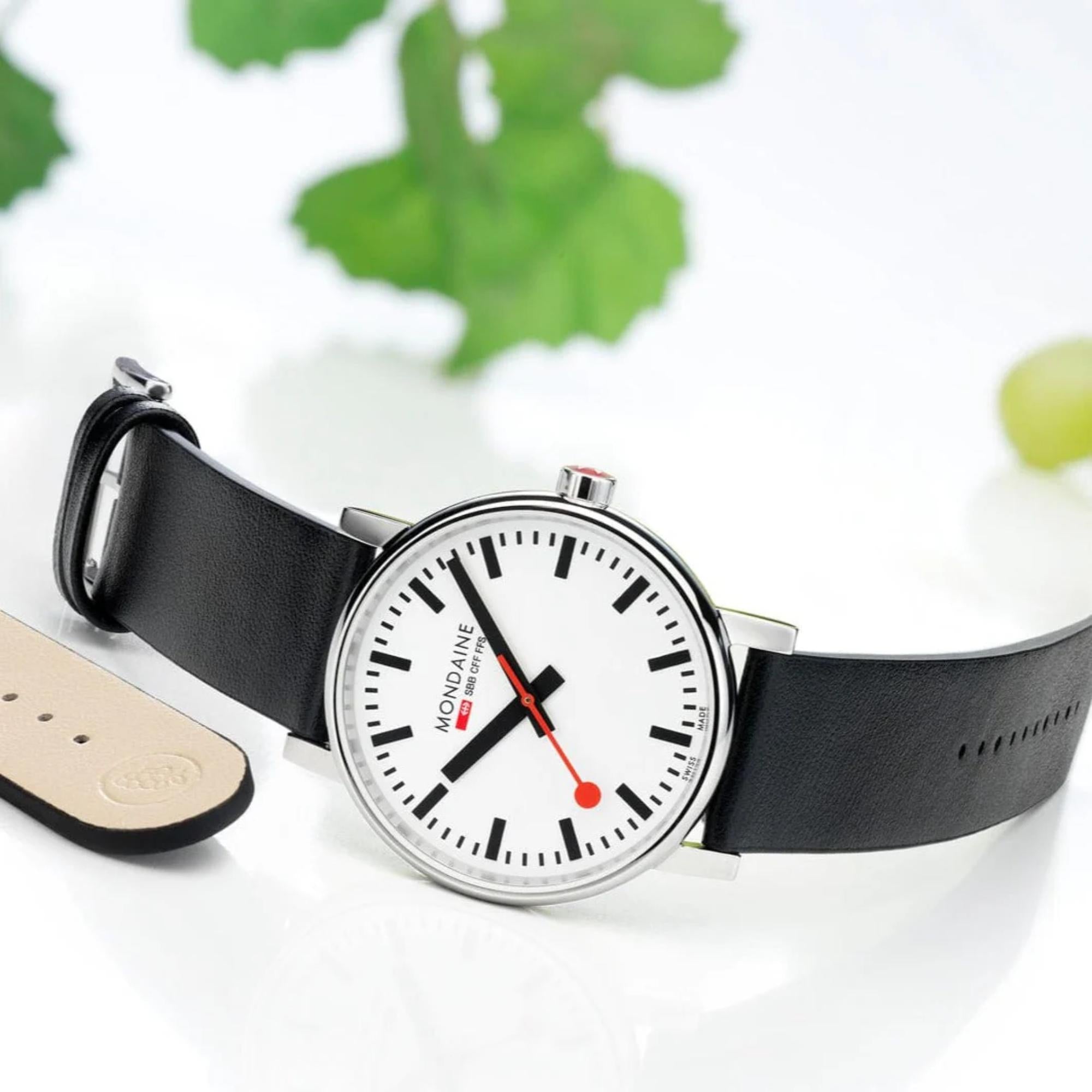 Mondaine Evo2 40mm White Dial Leather Quartz Watch MSE.40110.LBV