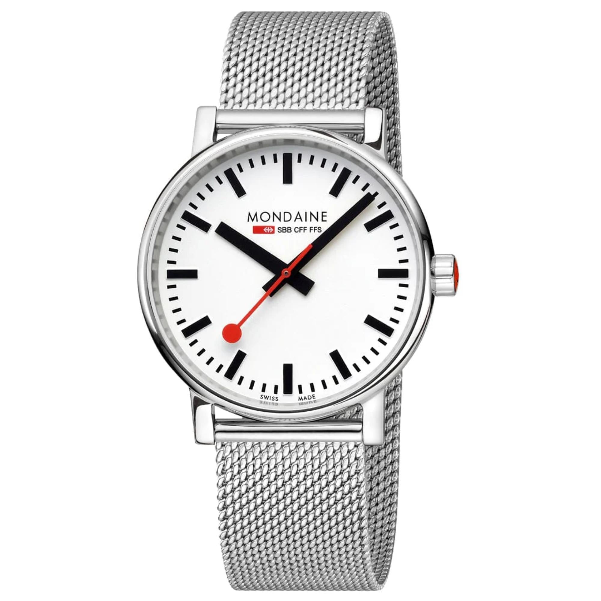Mondaine EVO2 Quarz Weißes Zifferblatt Stahlarmband Herren Uhr MSE.40110.SM