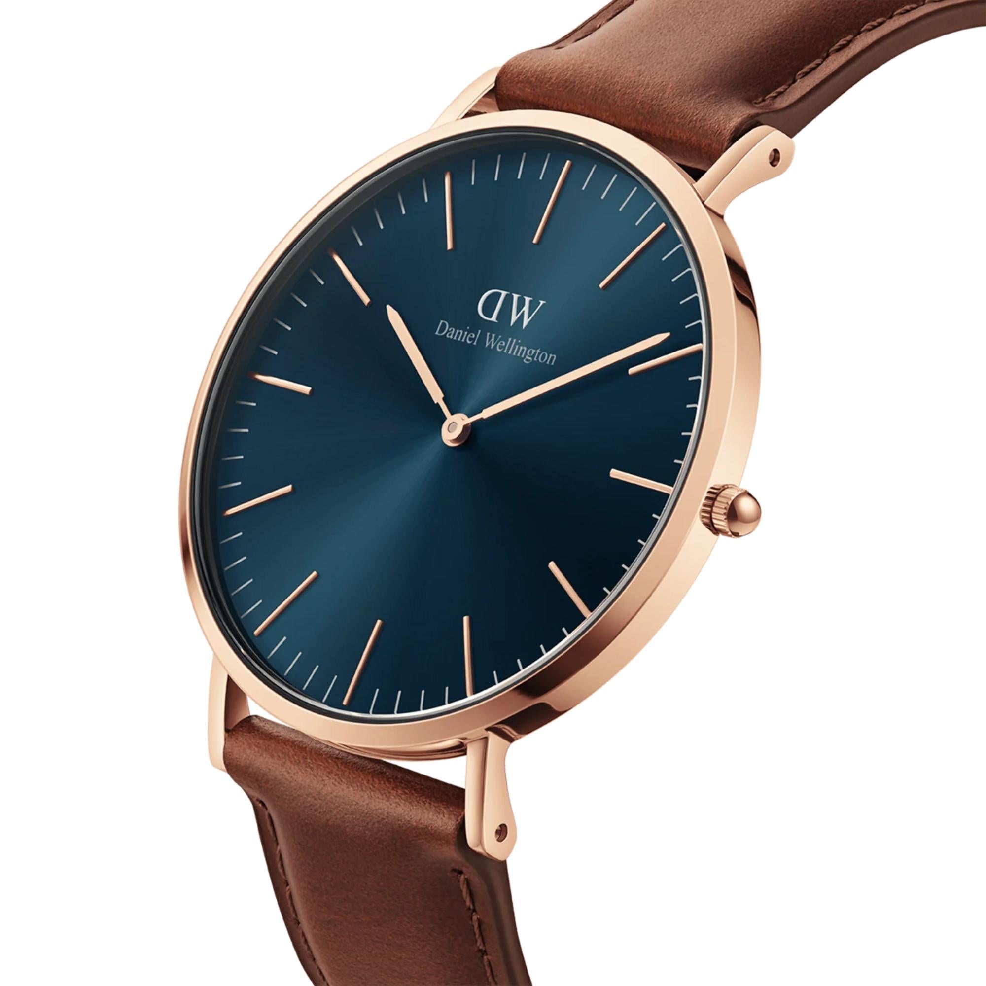 Daniel Wellington Classic 40mm Blaues Zifferblatt Leder Herren Quarz Uhr DW00100626