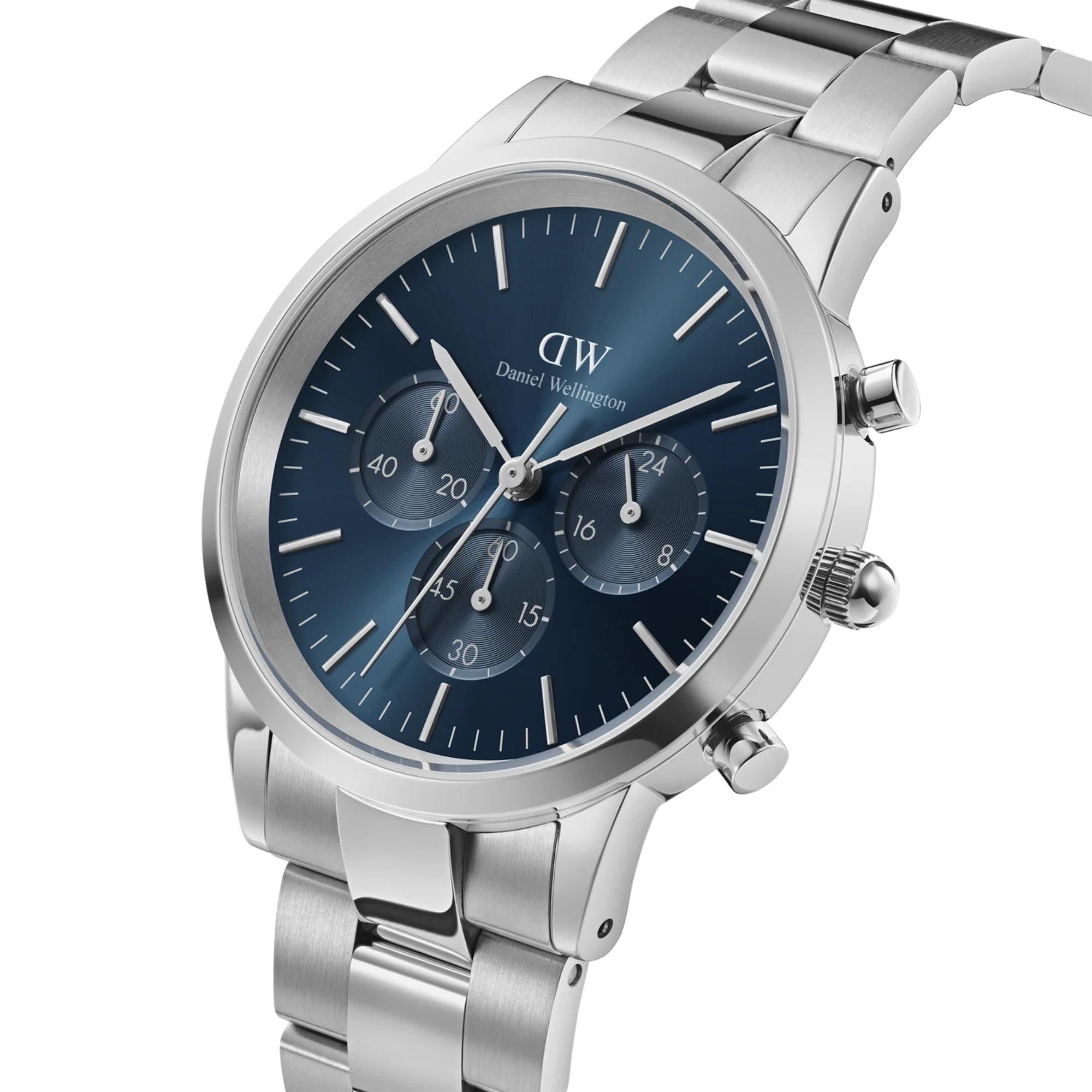 Daniel Wellington Iconic 42mm Chronograph Blaues Zifferblatt Stahl Herren Uhr DW00100644