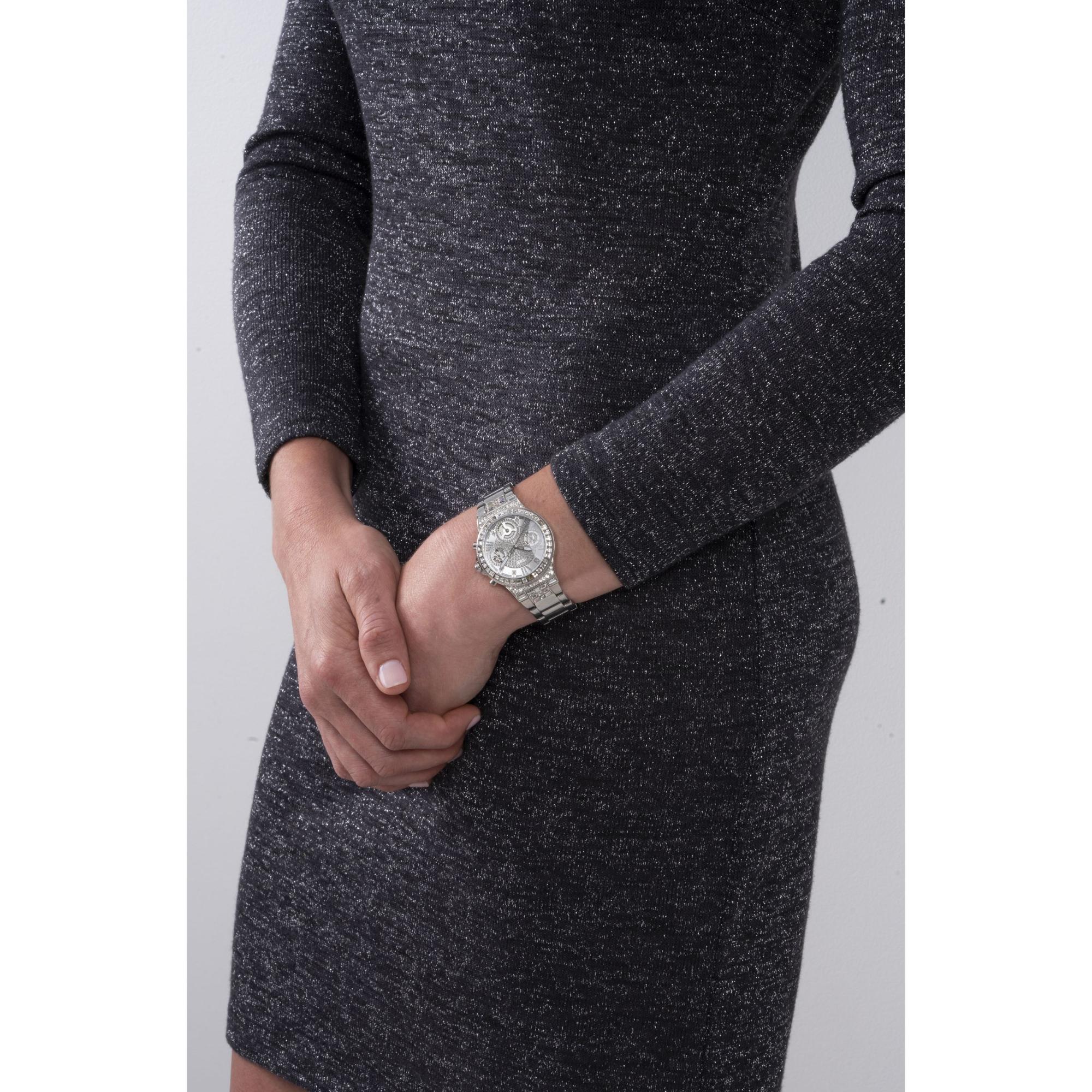 Guess Damen Moonlight Silber Zifferblatt Uhr mit Edelstahlarmband GW0320L1
