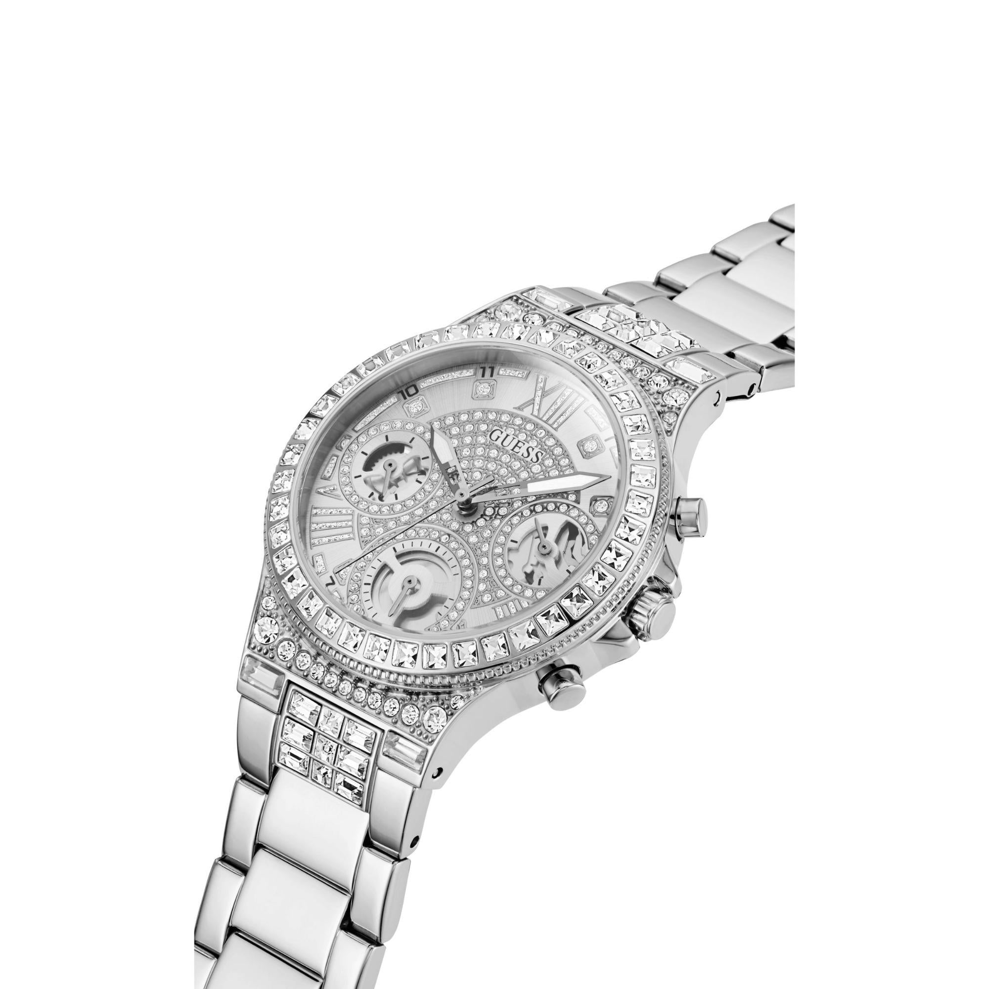 Guess Damen Moonlight Silber Zifferblatt Uhr mit Edelstahlarmband GW0320L1