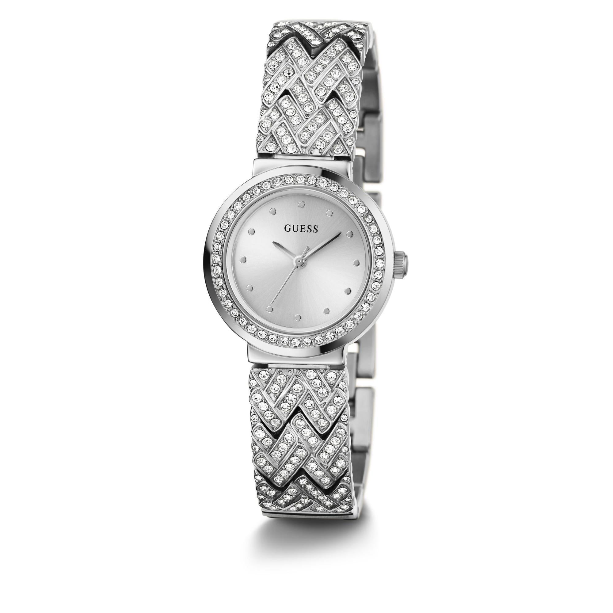 GUESS Treasure Silver-Tone Bangle Analog Silver Dial Steel Strap Women's Watch GW0476L1
