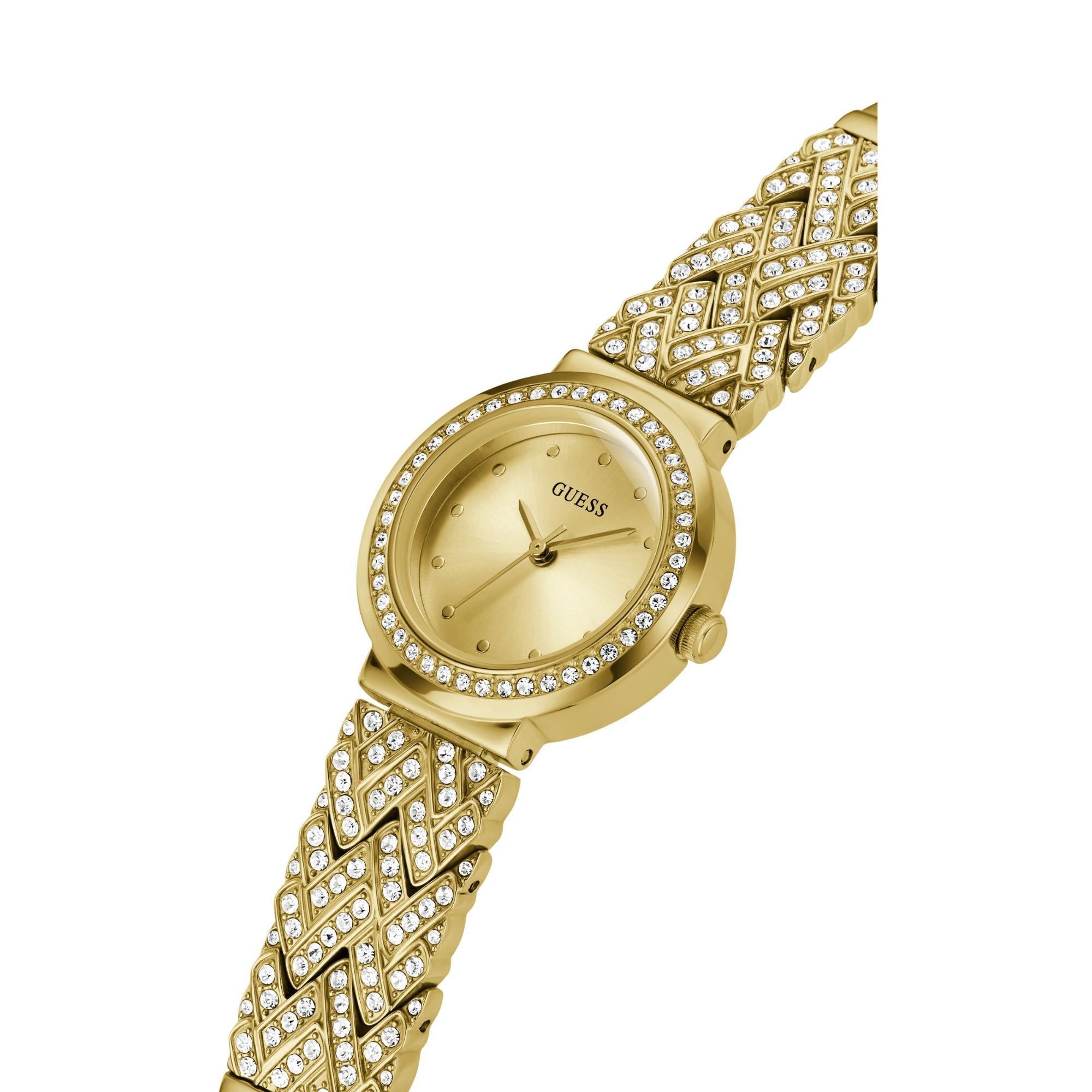 GUESS Damen Goldfarbene Analog Champagner Zifferblatt Uhr mit Edelstahlarmband GW0476L2