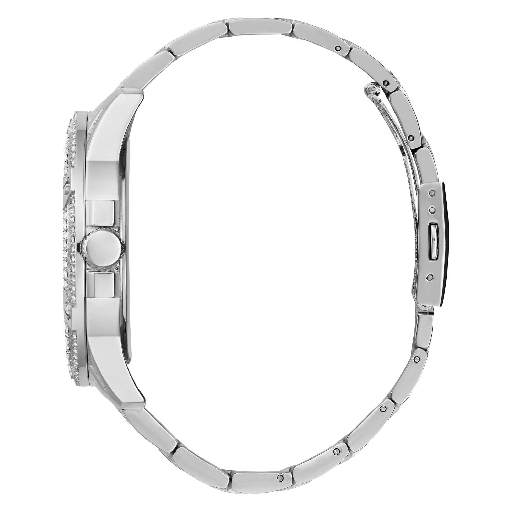 Guess Edelstahl Multifunktion Kristallisiert Tag-Datum Silber Zifferblatt Herren Uhr GW0497G1