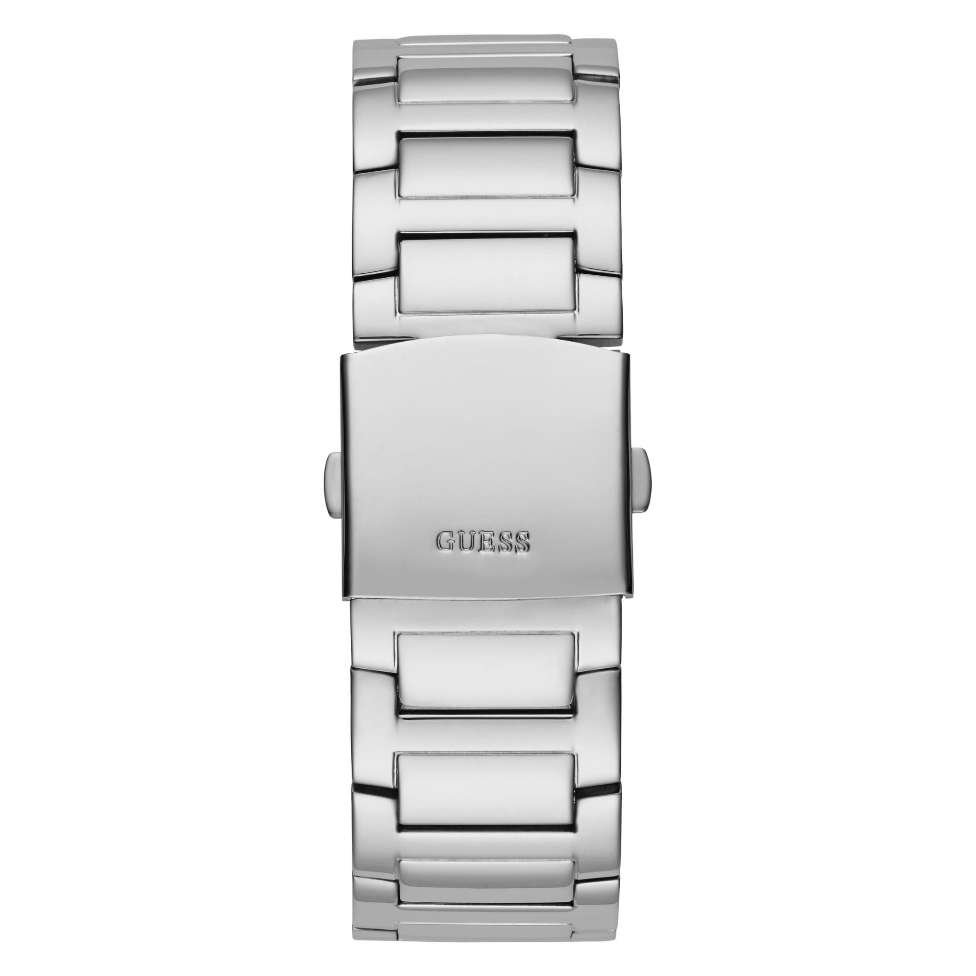 Guess Edelstahl Multifunktion Kristallisiert Tag-Datum Silber Zifferblatt Herren Uhr GW0497G1