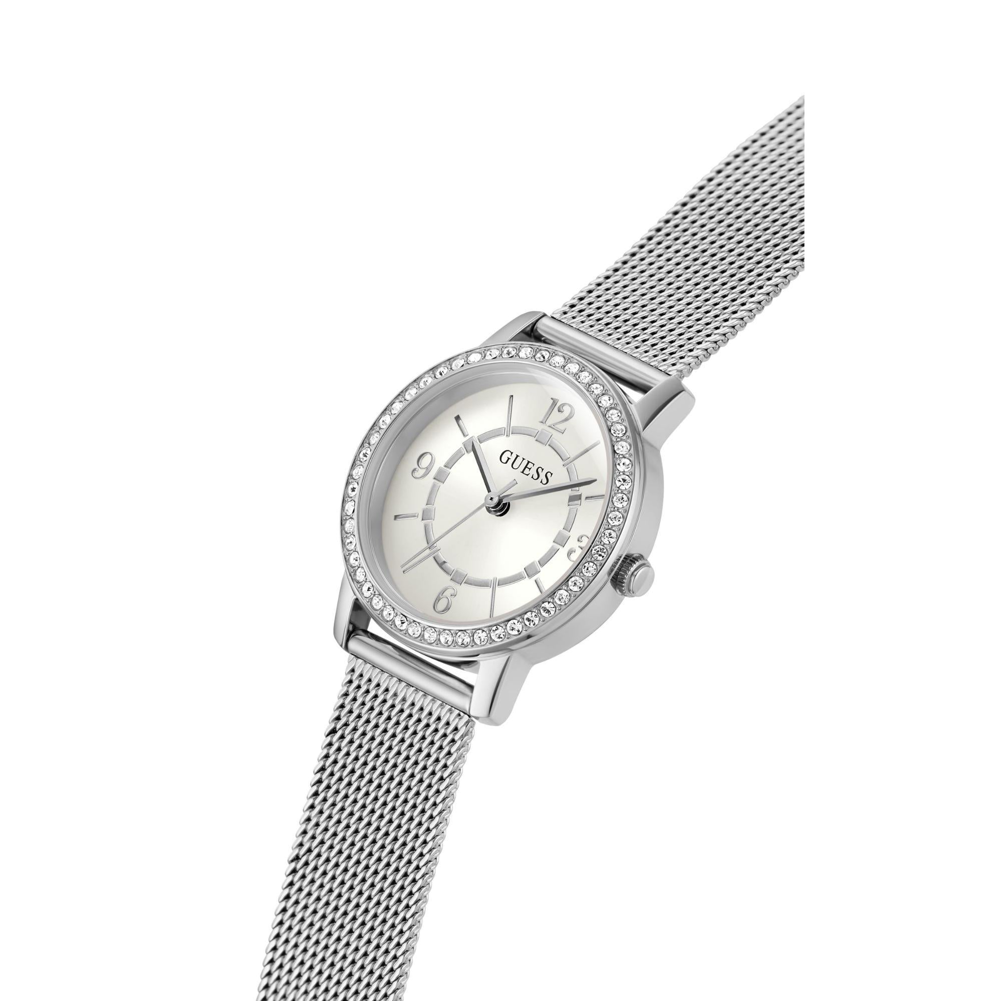 GUESS Silberfarbene Analog Silber Zifferblatt Edelstahlarmband Damen Uhr GW0534L1