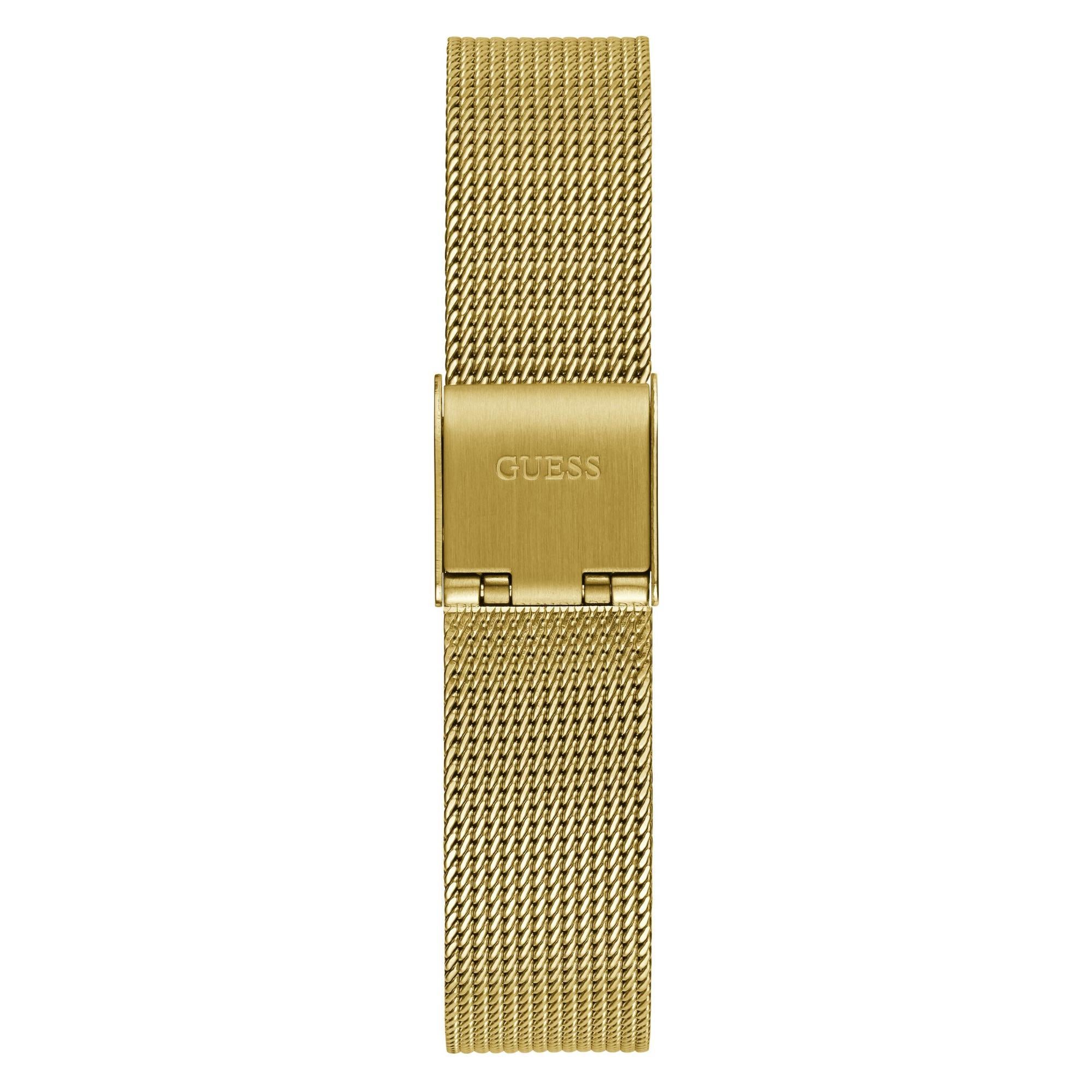 GUESS Goldfarbene Analog Weiß Zifferblatt Edelstahlarmband Damen Uhr GW0534L2