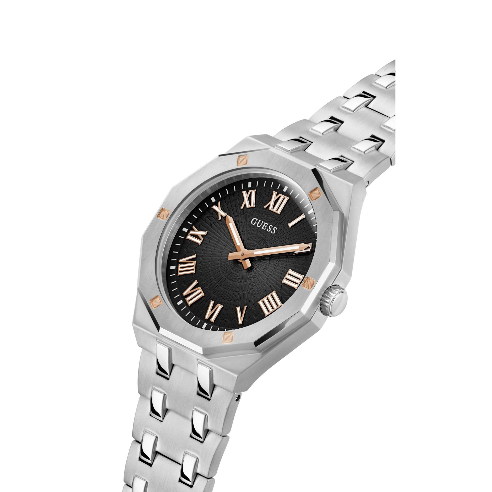 GUESS Gold Tone Analog Black Dial with Stainless Steel Strap Men's Watch GW0575G1 - WatchNation