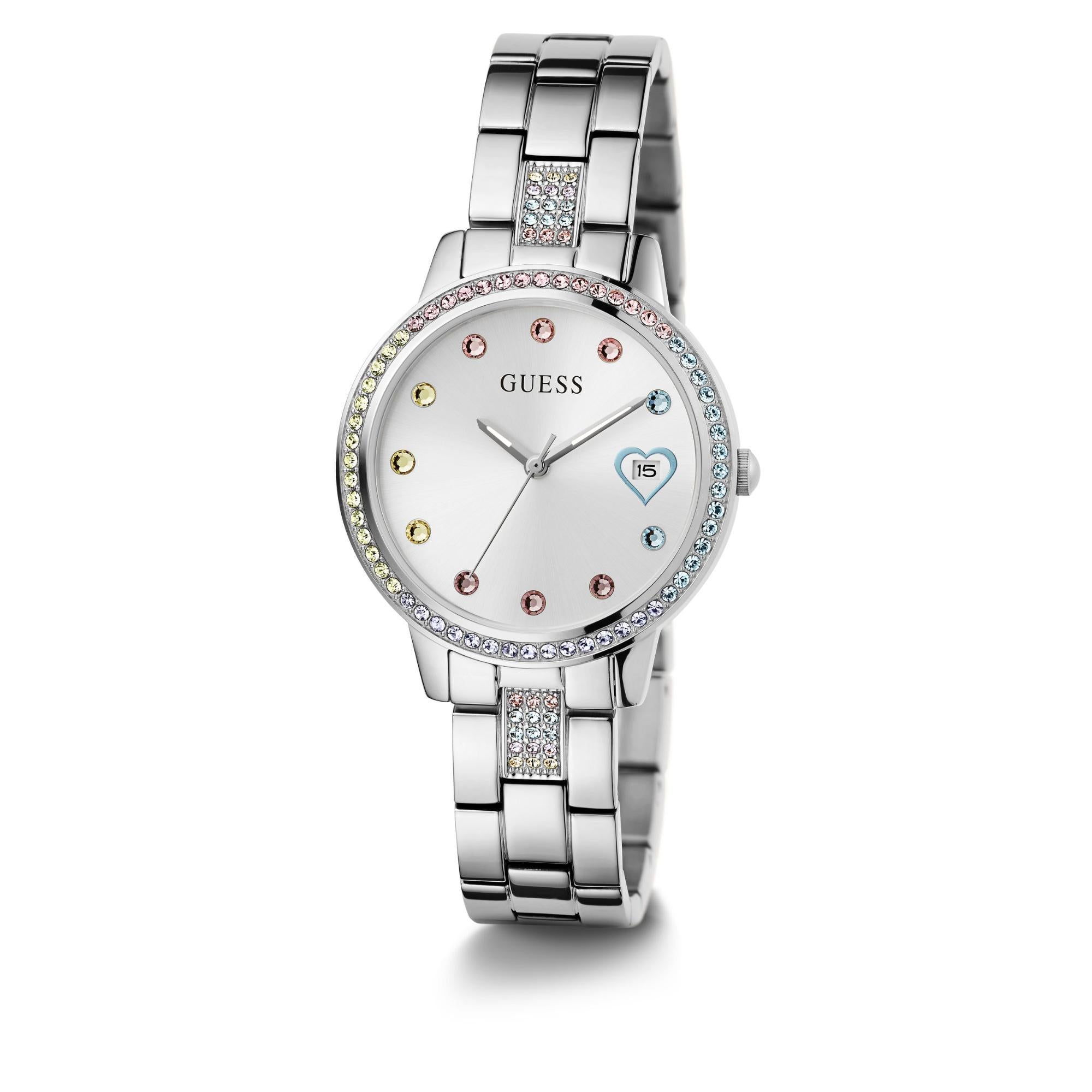 GUESS Three of Hearts Quartz Silver Dial Steel Strap Ladies Watch GW0657L1