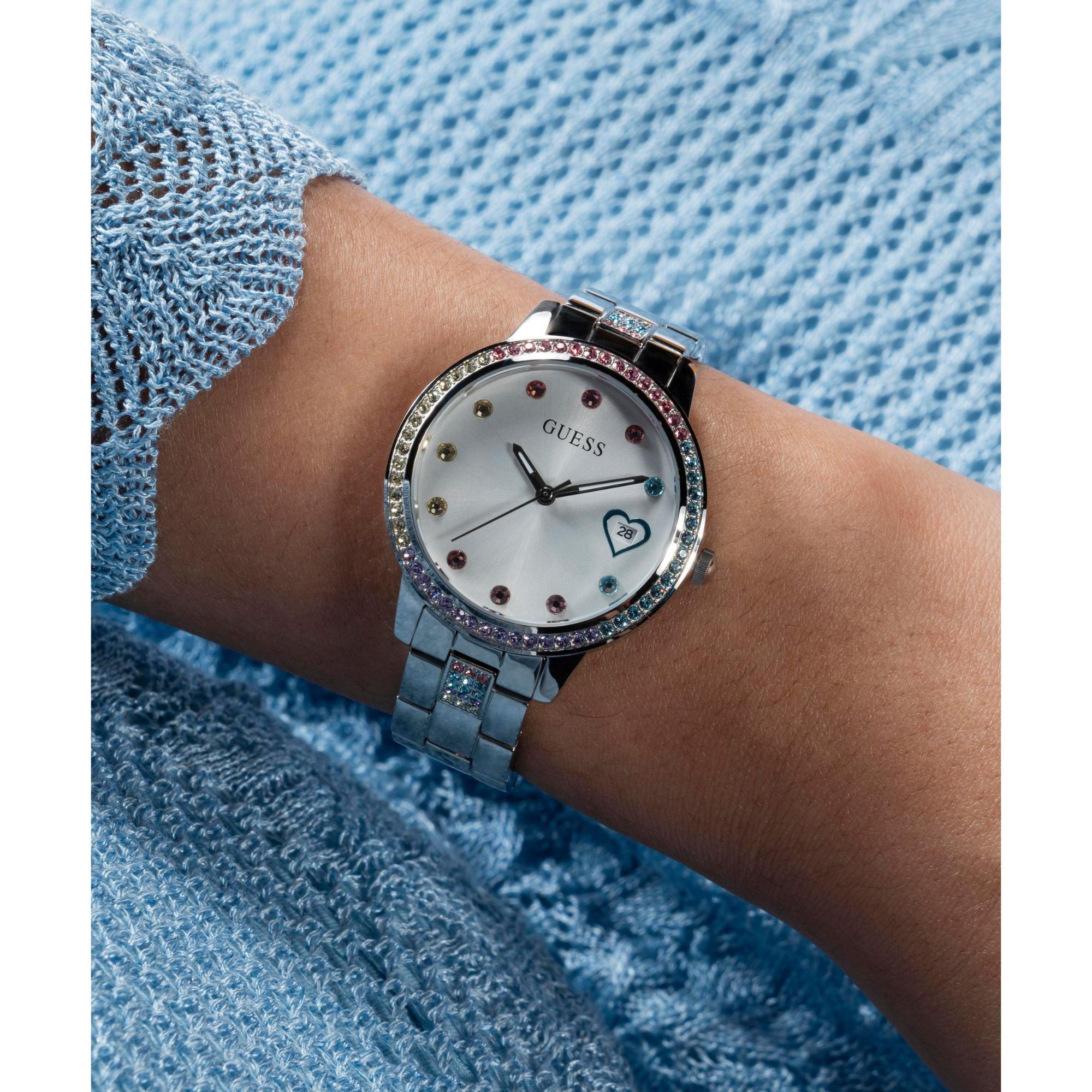 GUESS Three of Hearts Quartz Silver Dial Steel Strap Ladies Watch GW0657L1