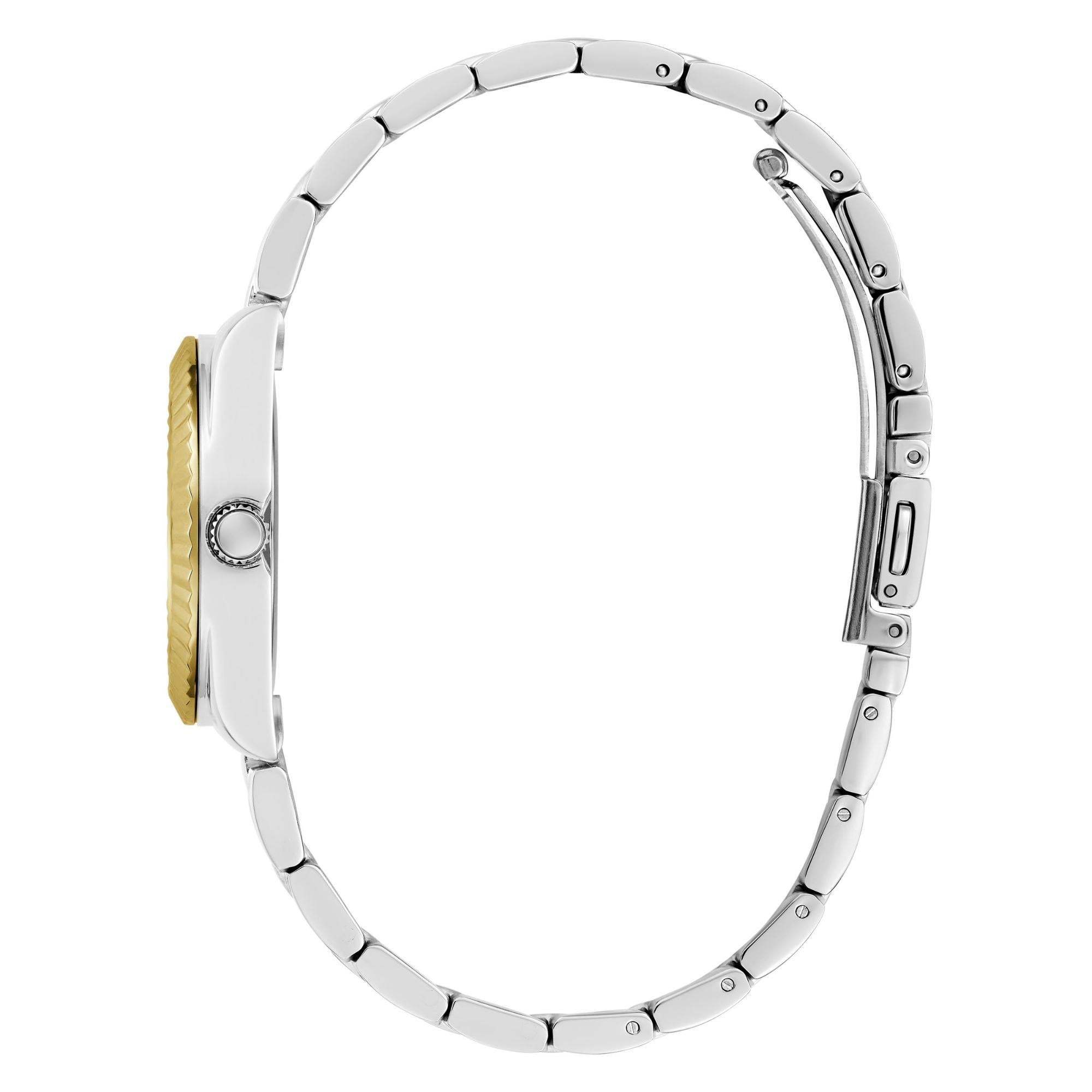 GUESS Damenarmbanduhr 2-Tone, analog, blaues Zifferblatt, mit Kristallakzenten GW0687L4