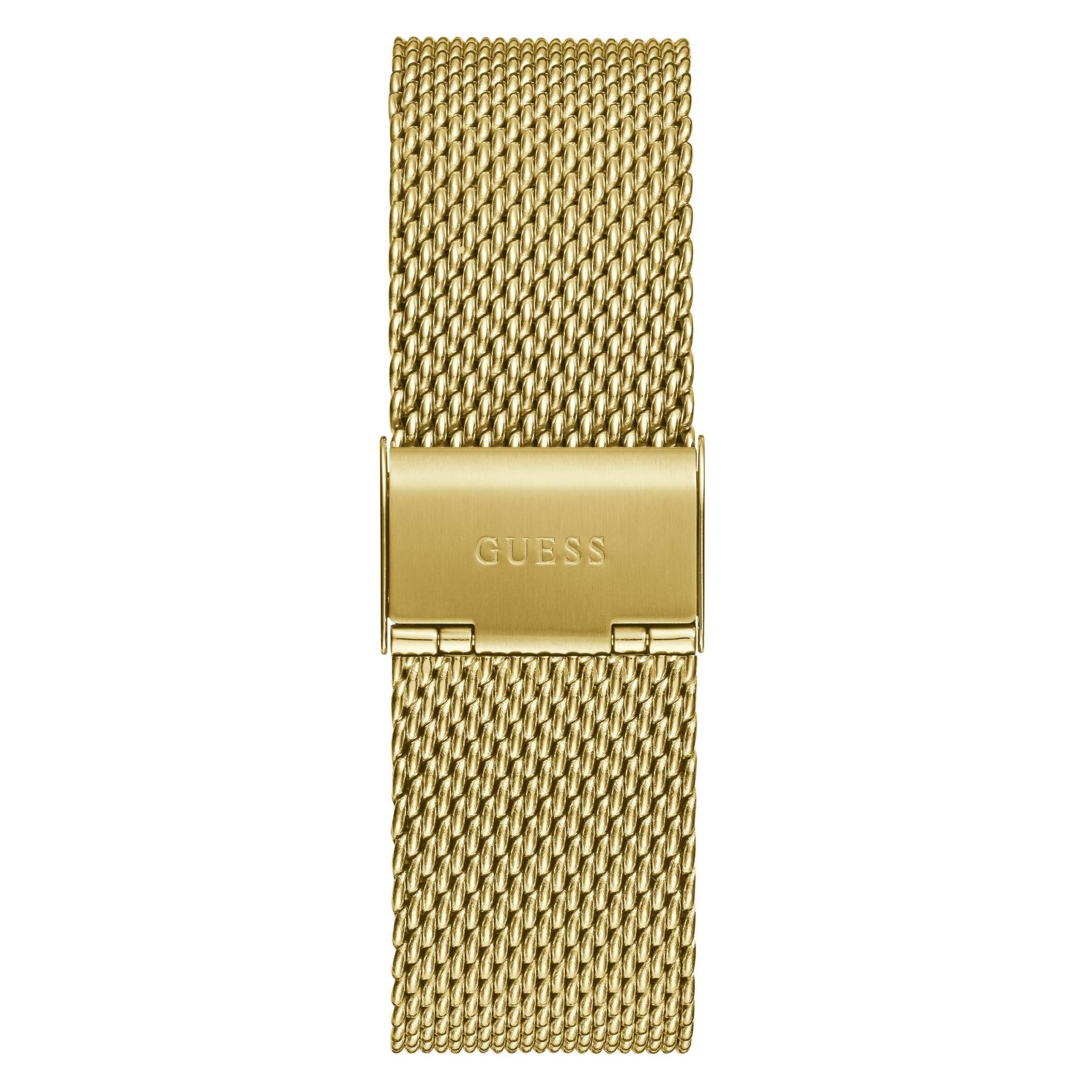 GUESS Herrenarmbanduhr mit goldfarbener Lünette, analog, schwarzes Zifferblatt GW0702G1