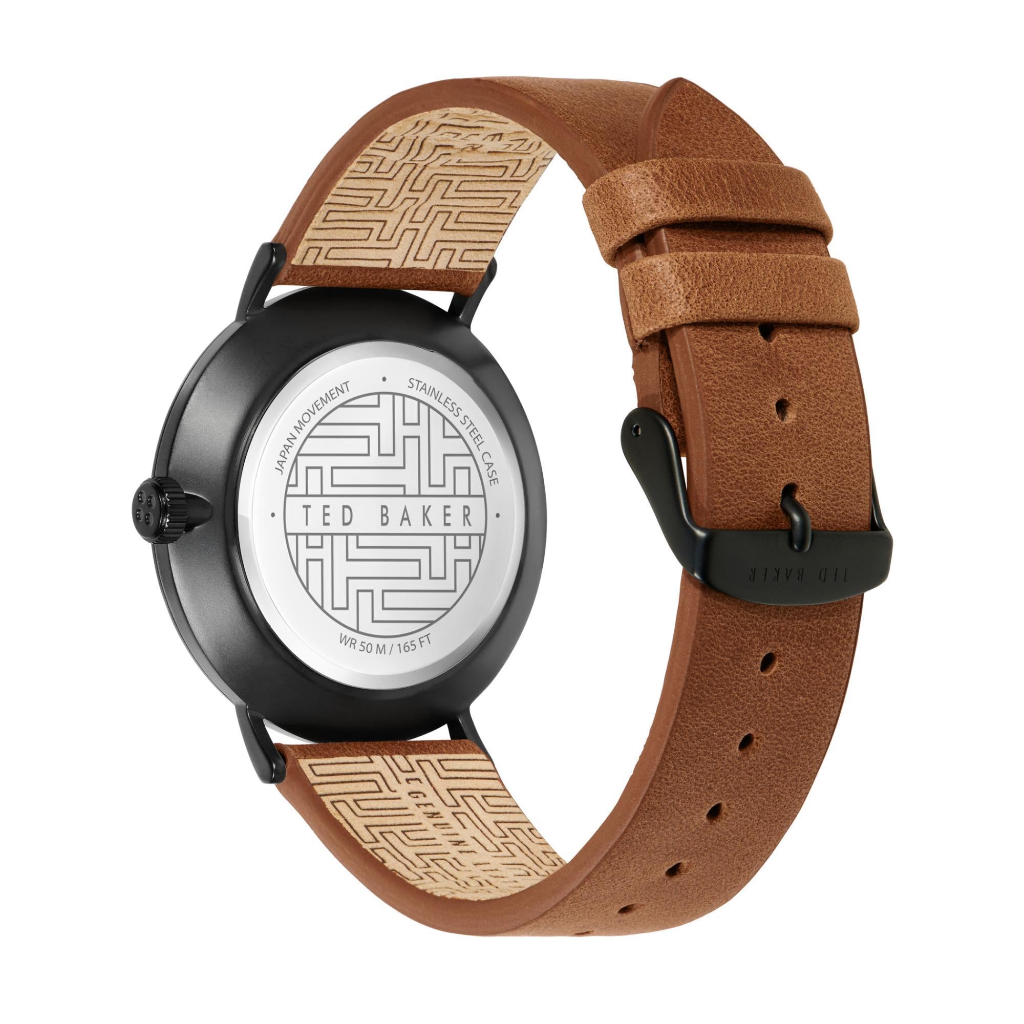 Ted Baker Phylipa Herrenarmbanduhr, tanfarbenes Lederarmband BKPPGF110
