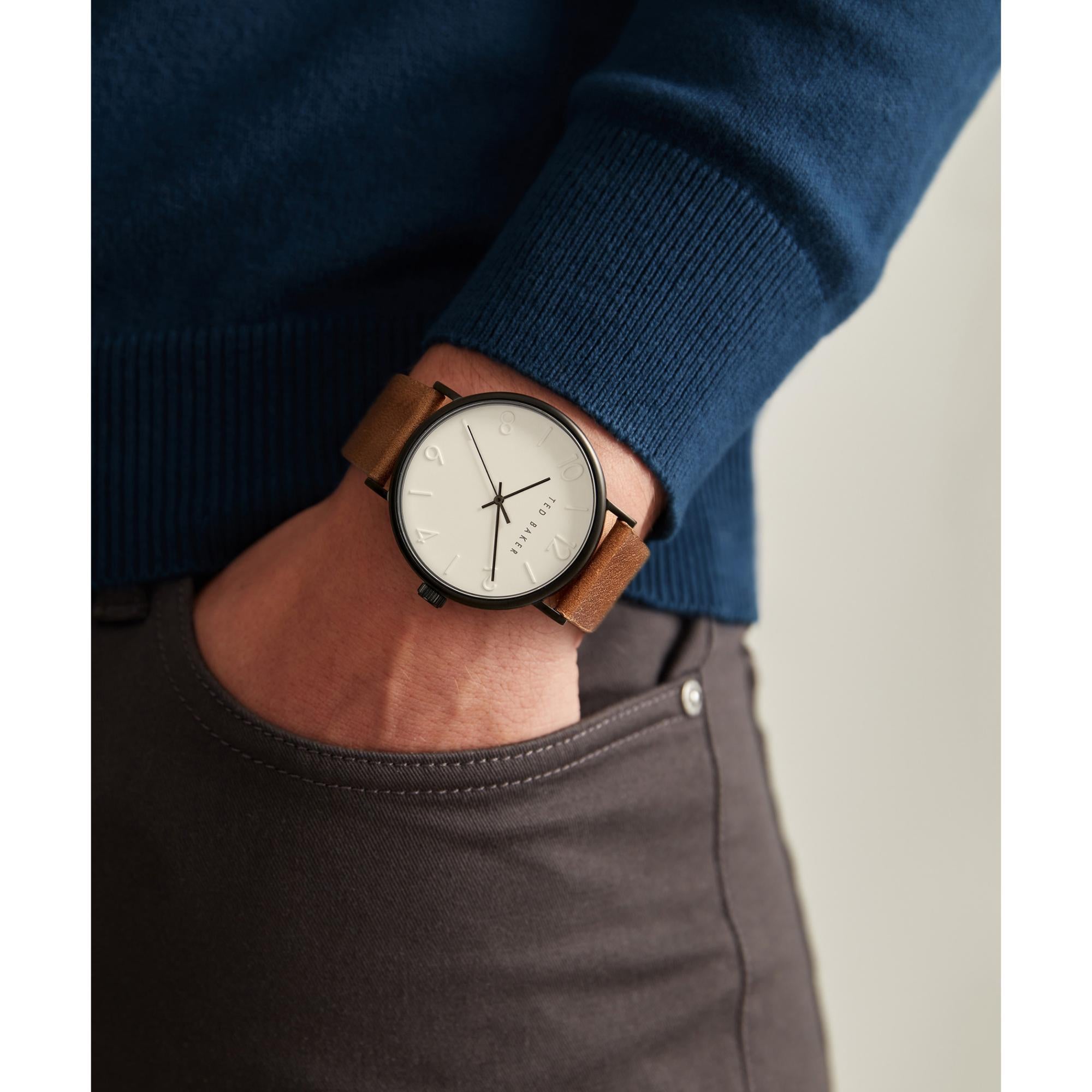Ted Baker Phylipa Herrenarmbanduhr, tanfarbenes Lederarmband BKPPGF110
