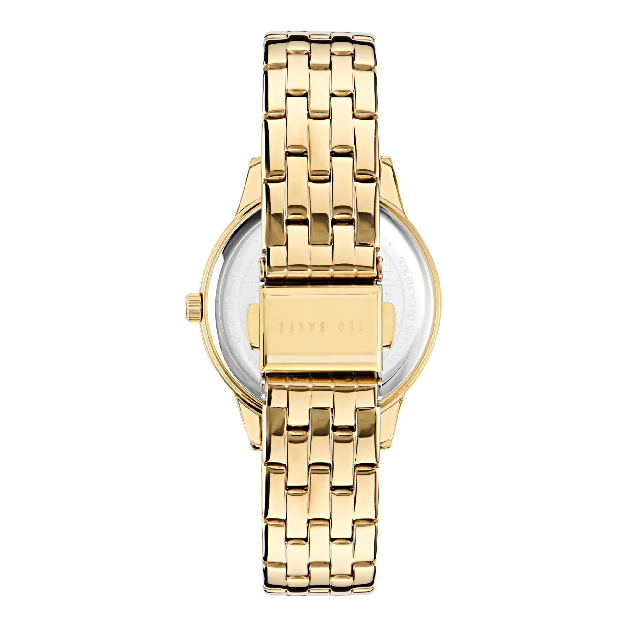 Montre pour femme Ted Baker Fitzrovia Fashion en acier inoxydable ton or rose avec cadran noir BKPFZS405
