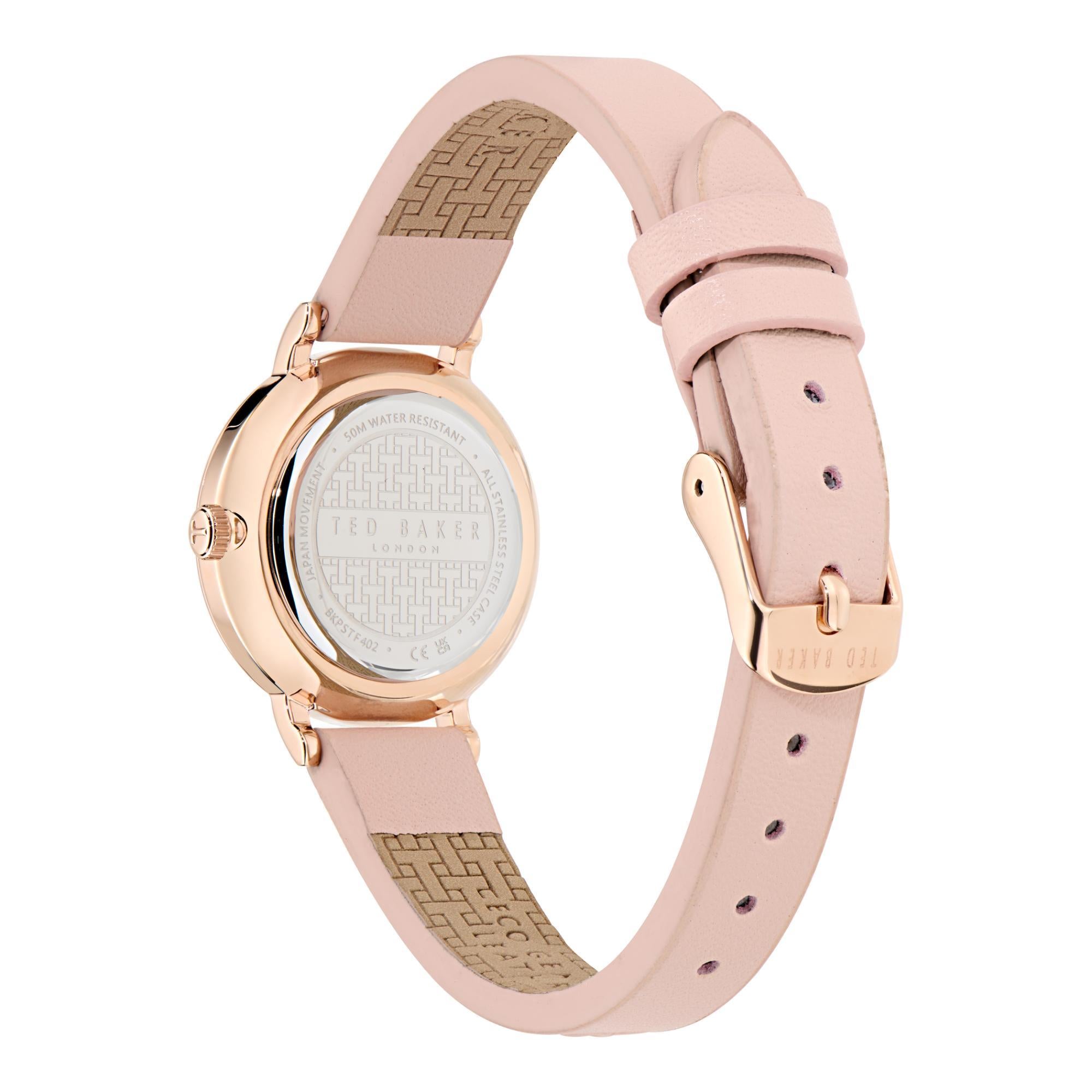 Ted Baker Damen Klassisch Chic Rosa Zifferblatt Lederarmband Uhr BKPSTF402