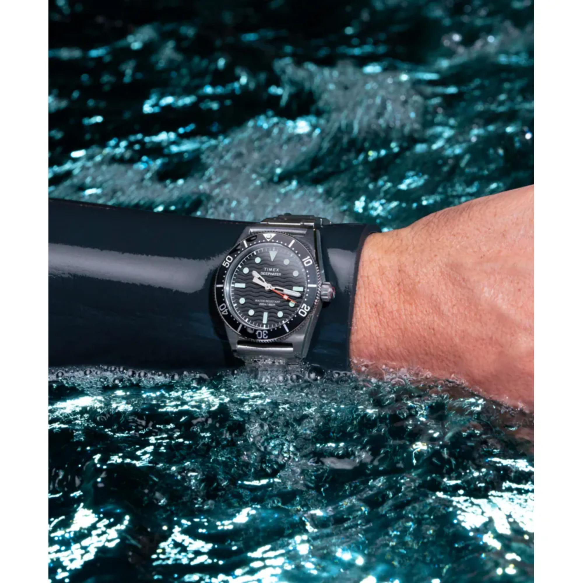 Timex DeepWater 41mm Black Dial Steel Mens Quartz Watch TW2W95200