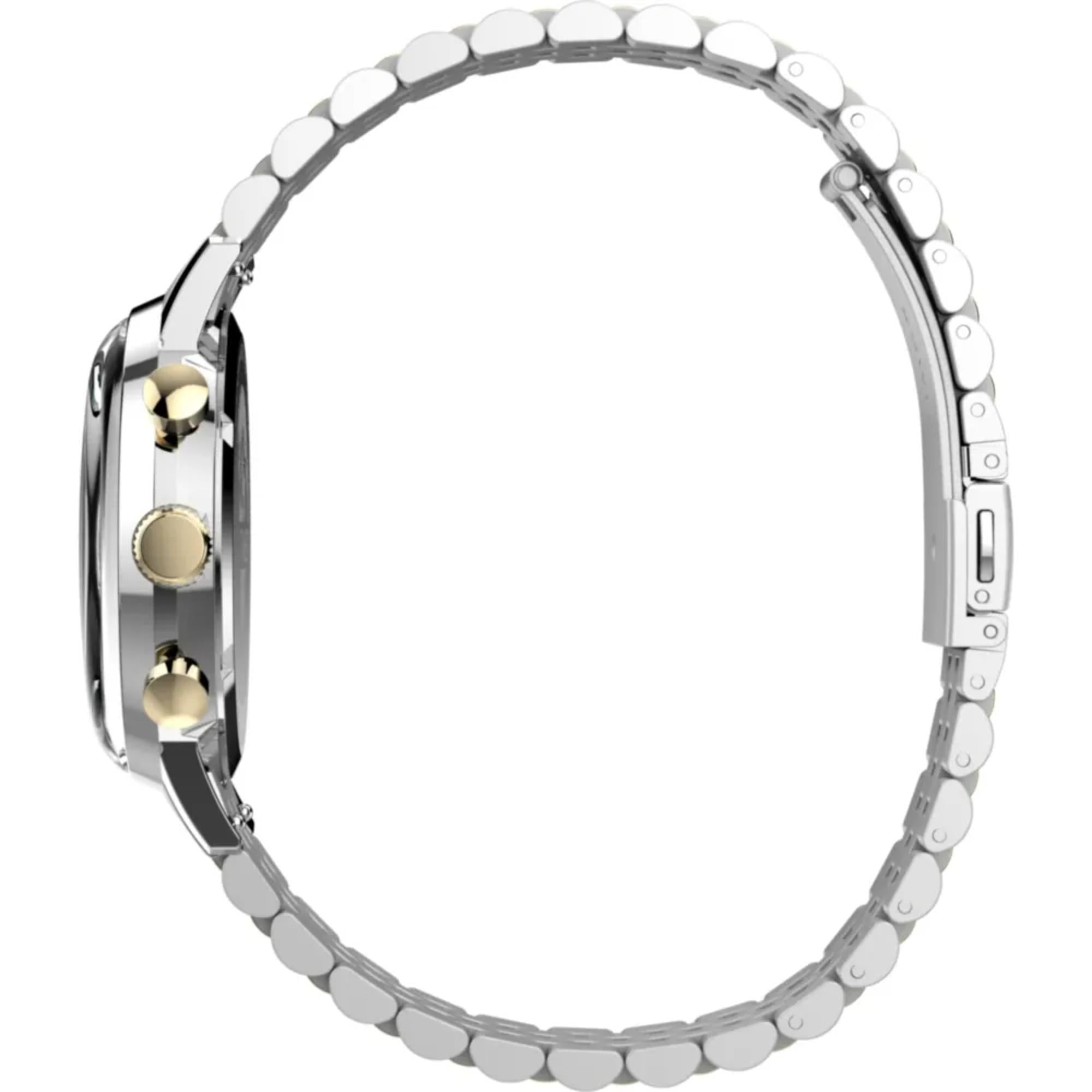 Timex Marlin TW2W60000 stainless steel case profile, crowns, and jubilee bracelet side view