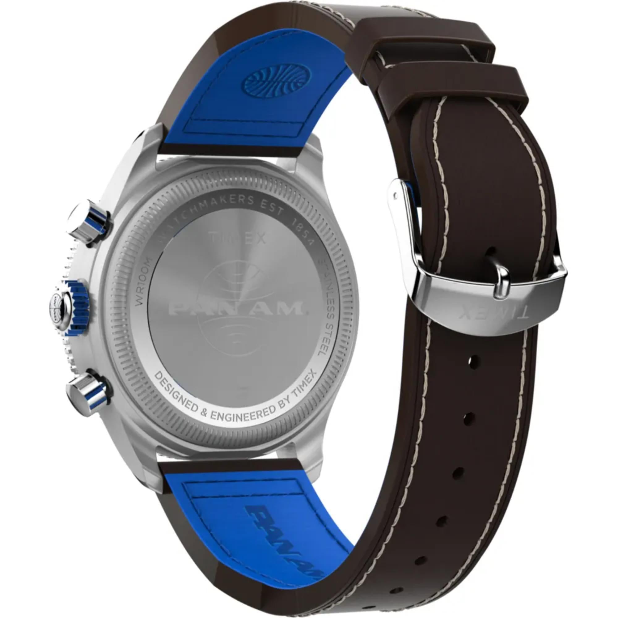 Timex Flyback 43mm Chronograph Blaues Zifferblatt Herren Quarz Uhr TW2W97200