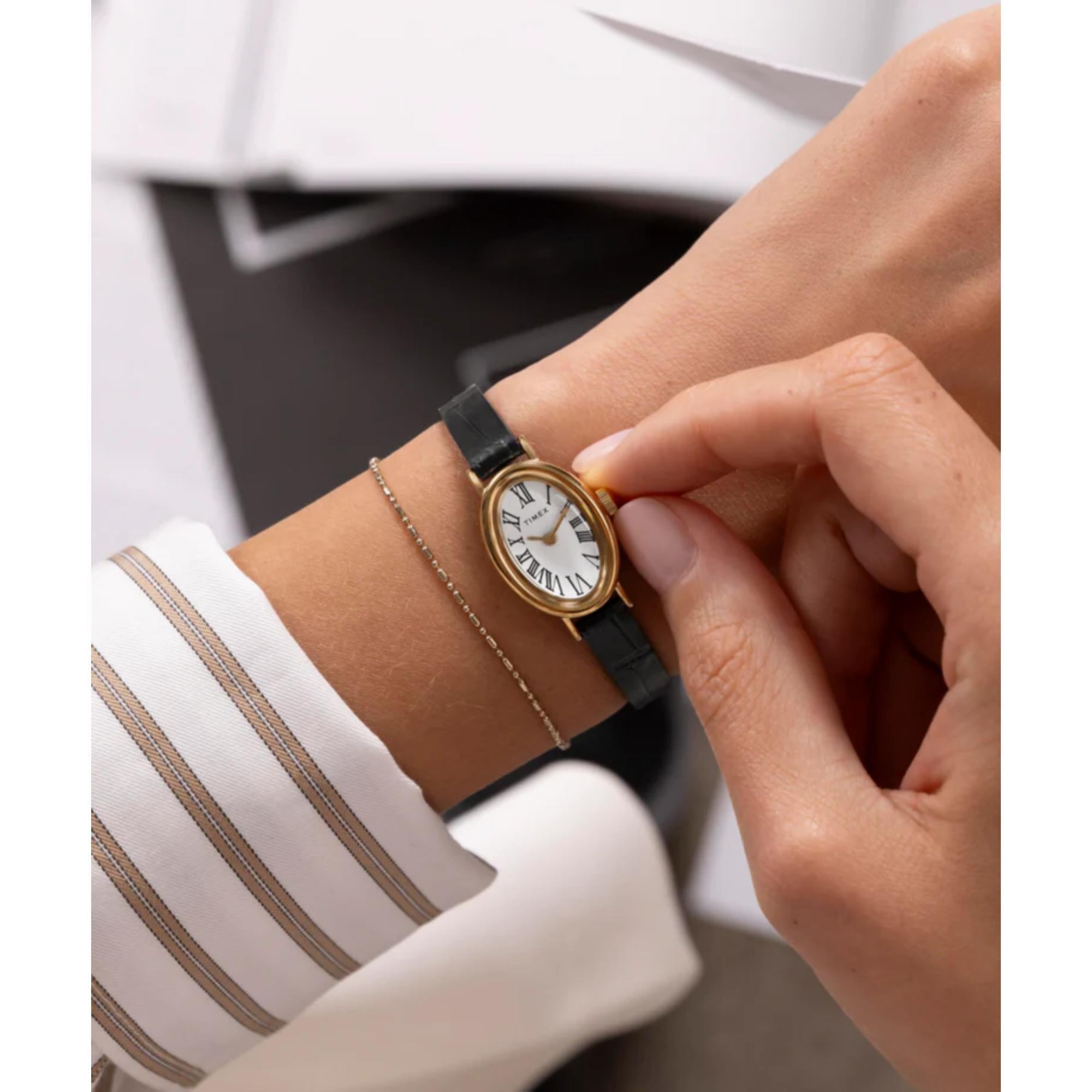 Timex Cavatina 19mm White Dial Leather Ladies Quartz Watch TW2W78300