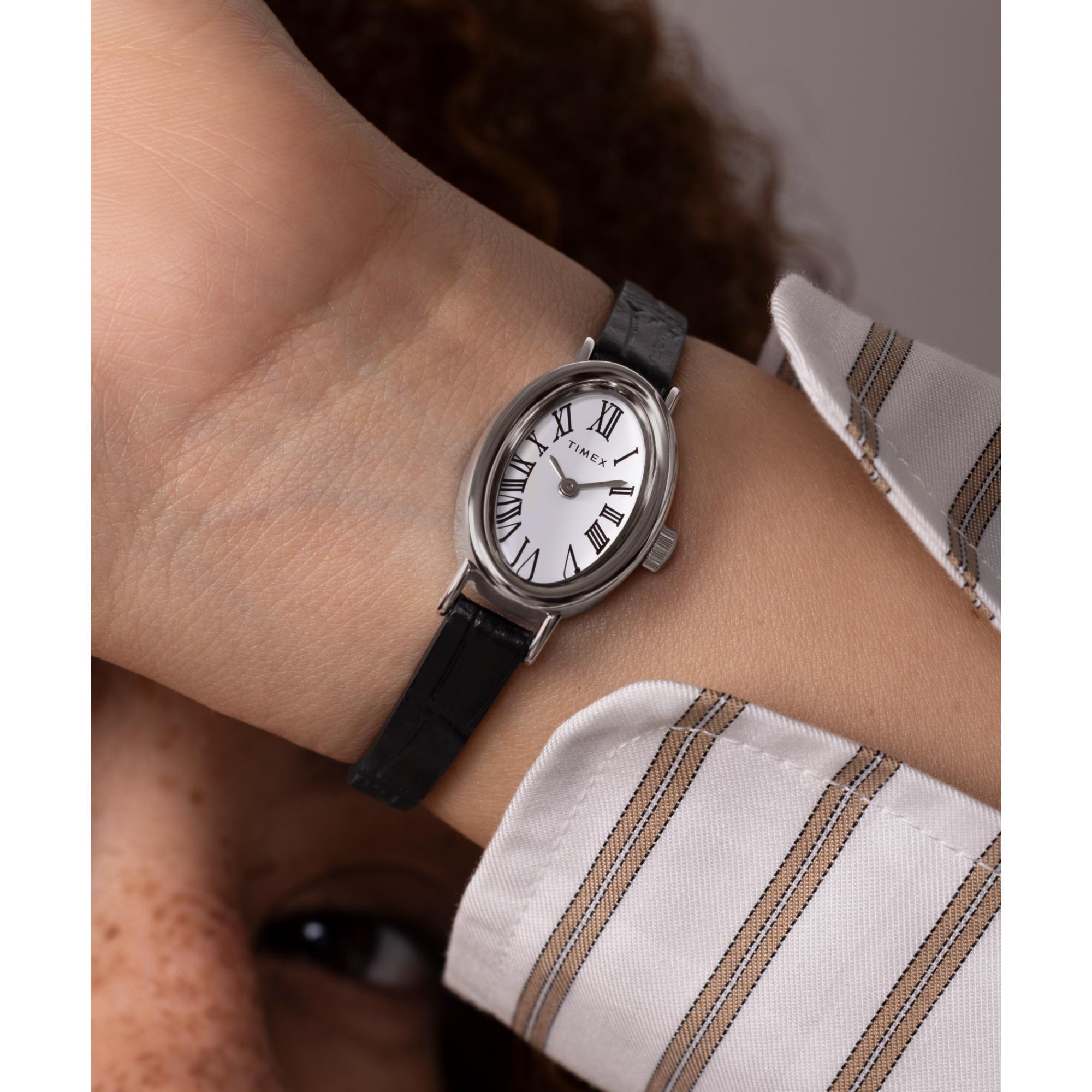 Timex Cavatina 19mm White Dial Black Leather Ladies Quartz Watch TW2W78400