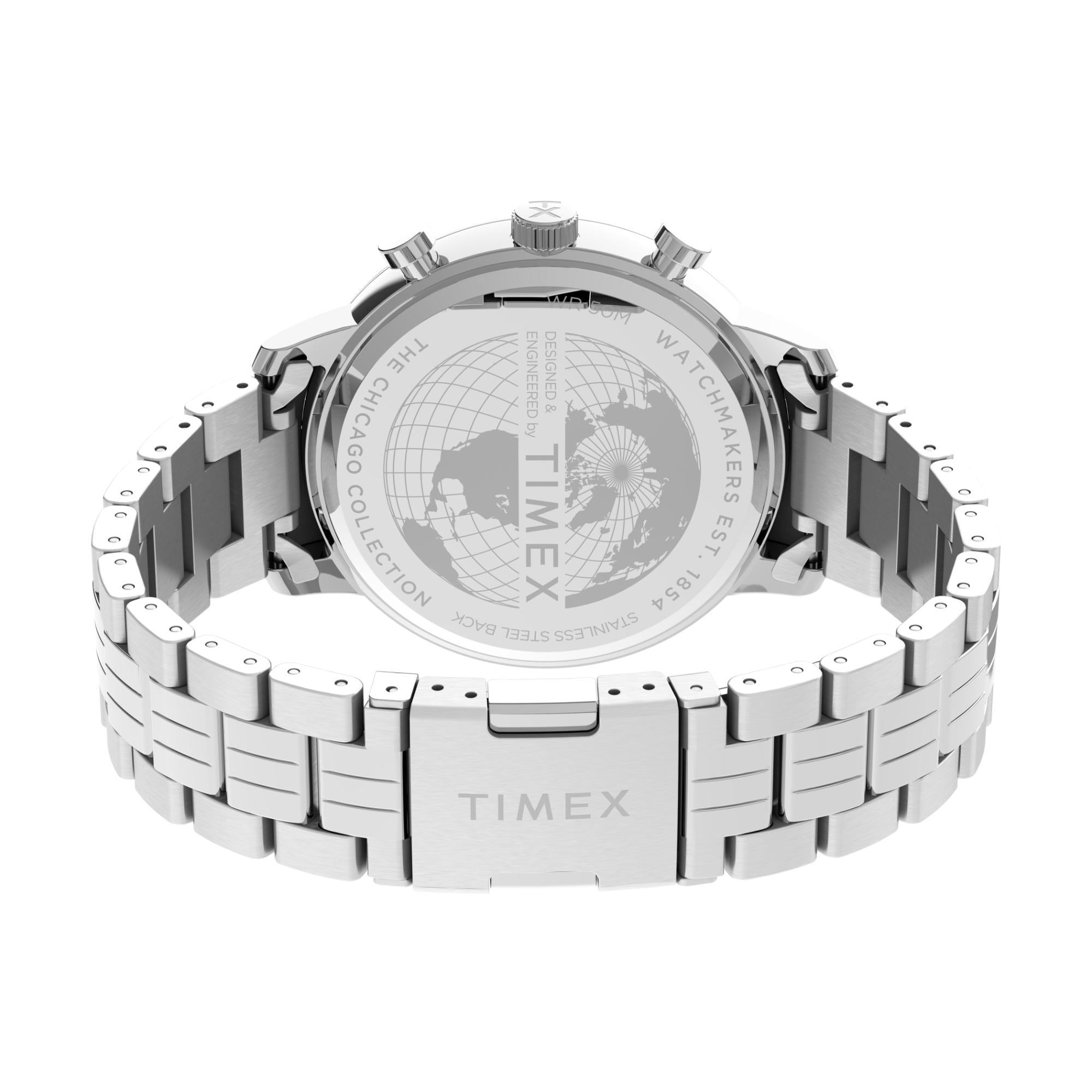 Timex Chicago 45mm Chronograph Black Dial Steel Mens Quartz Watch TW2V01600