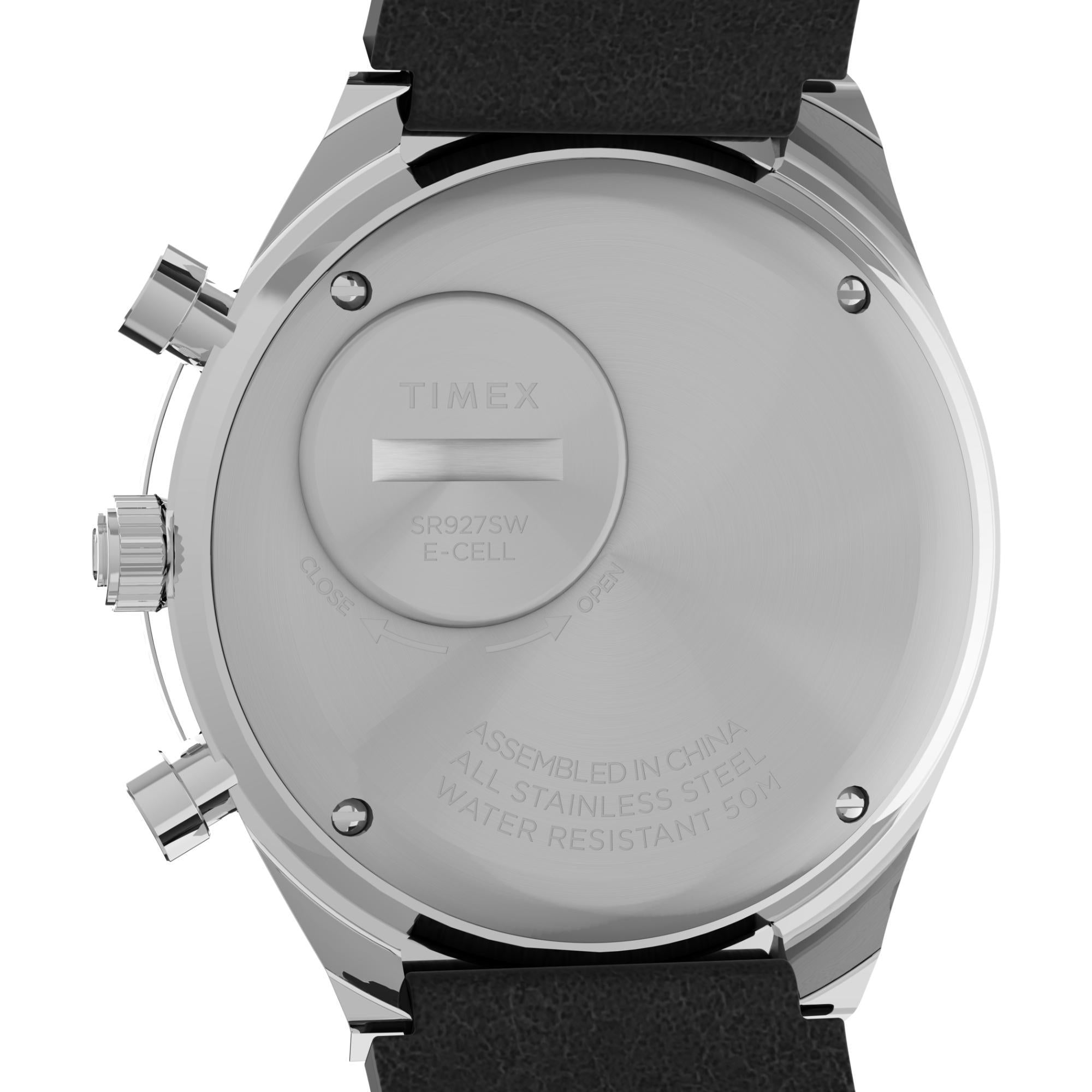 Timex Q 40mm Chronograph Black Dial Leather Mens Quartz Watch TW2V42700