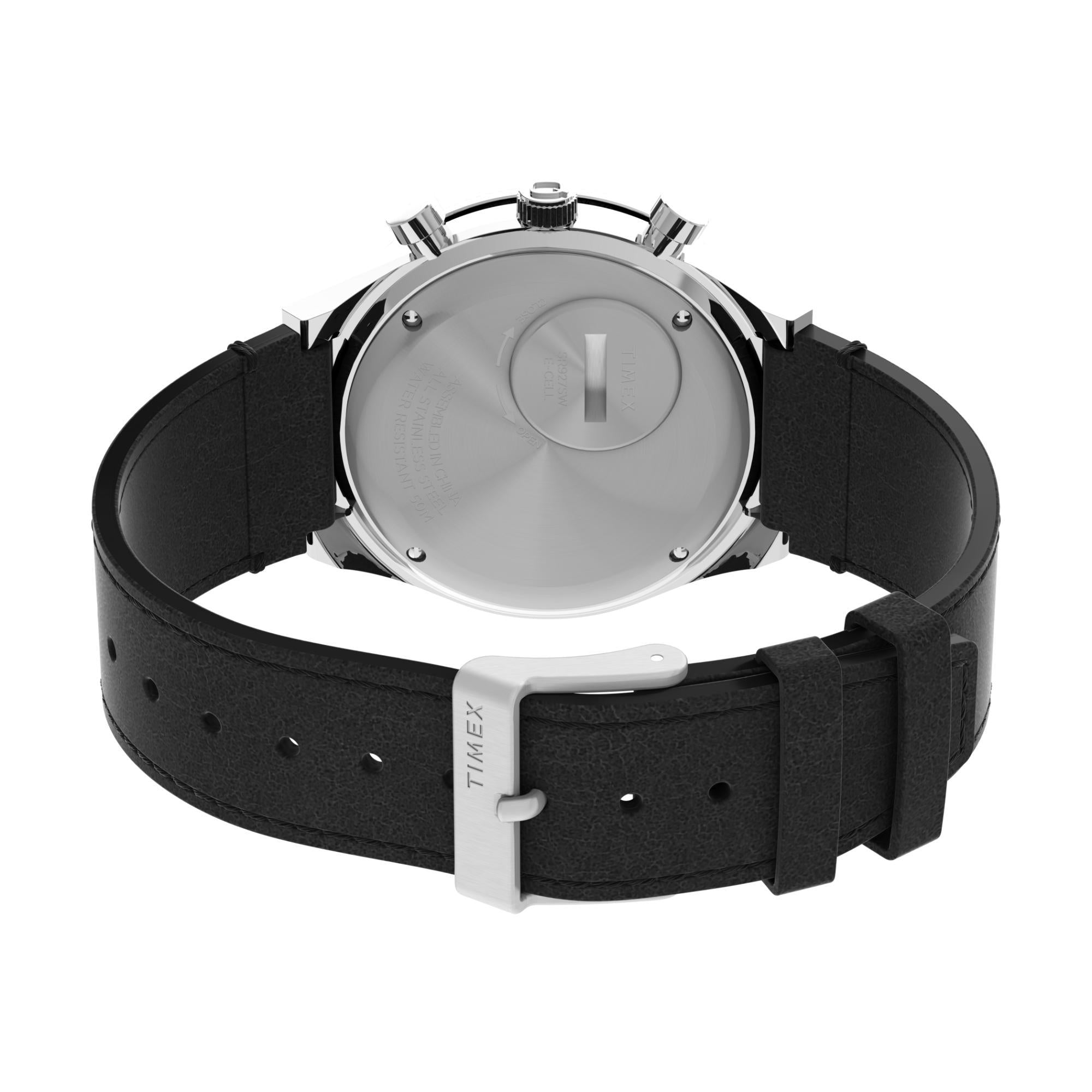 Timex Q 40mm Chronograph Black Dial Leather Mens Quartz Watch TW2V42700