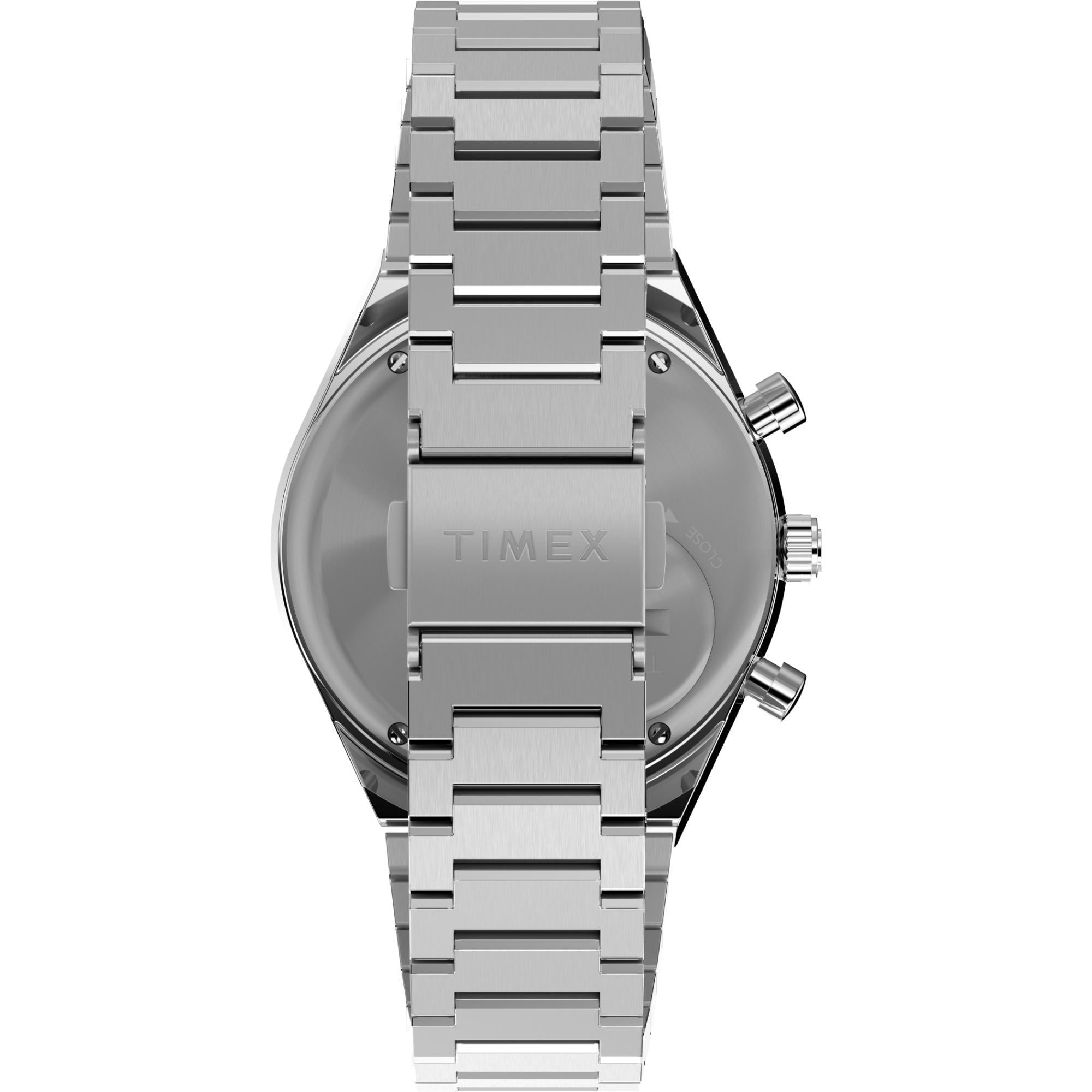 Timex Q 40mm Chronograph Blaues Zifferblatt Stahl Herren Quarz Uhr TW2W51600