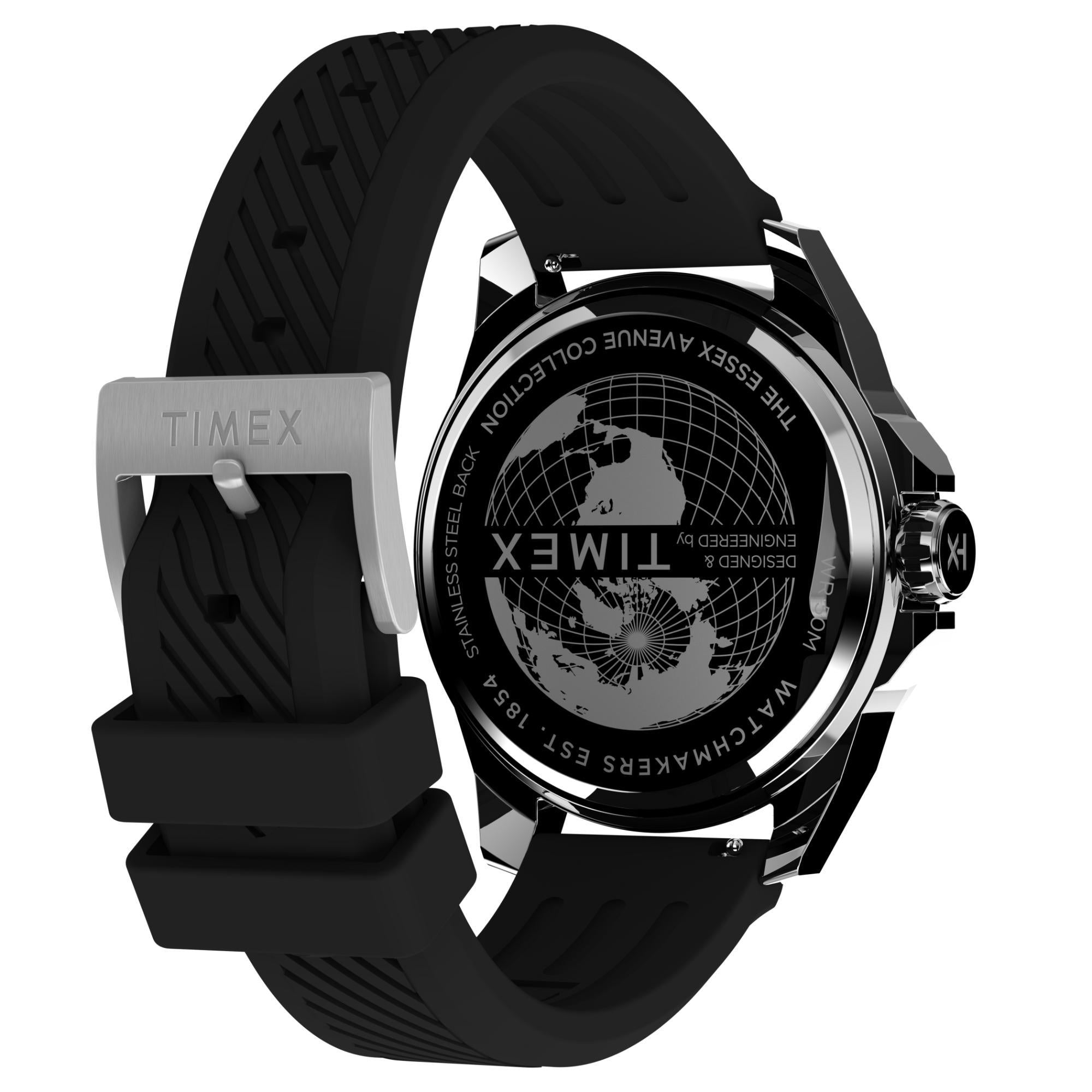 Timex Essex 46mm Black Dial Silicone Mens Quartz Watch TW2W42900