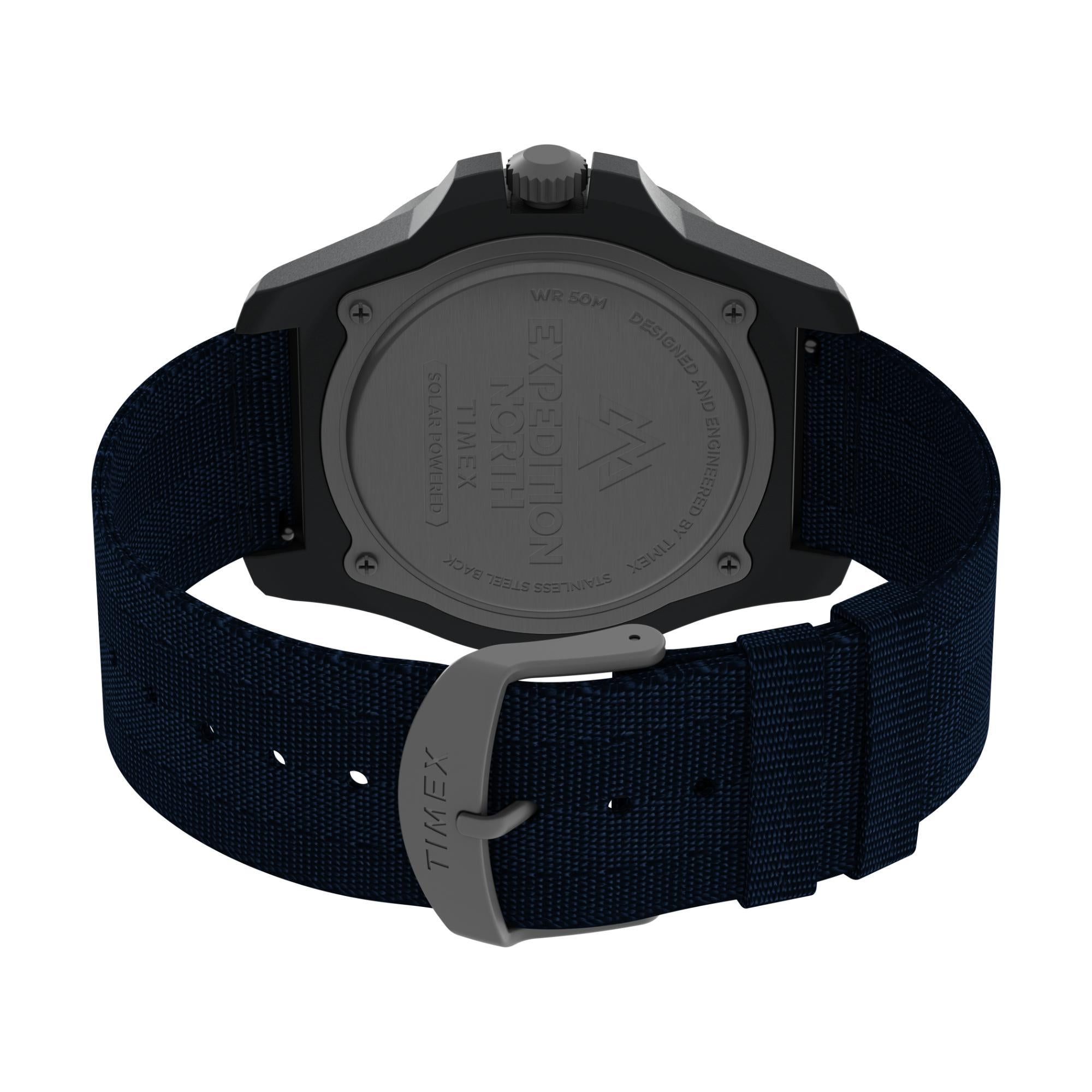 Wristwatch with black strap and gray case on a white background