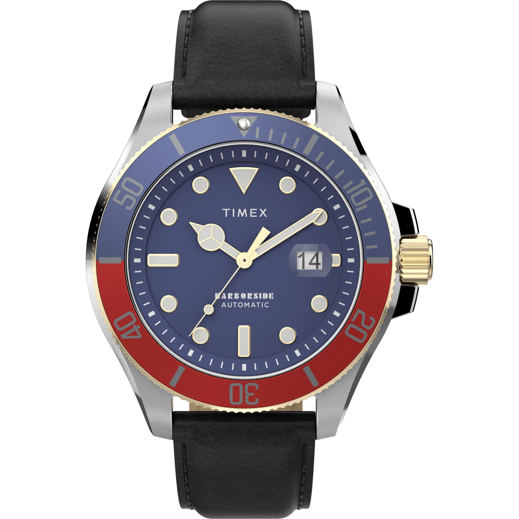 Timex Harborside Coast Automatic Blue Dial Leather Strap Men's Watch TW2V72200