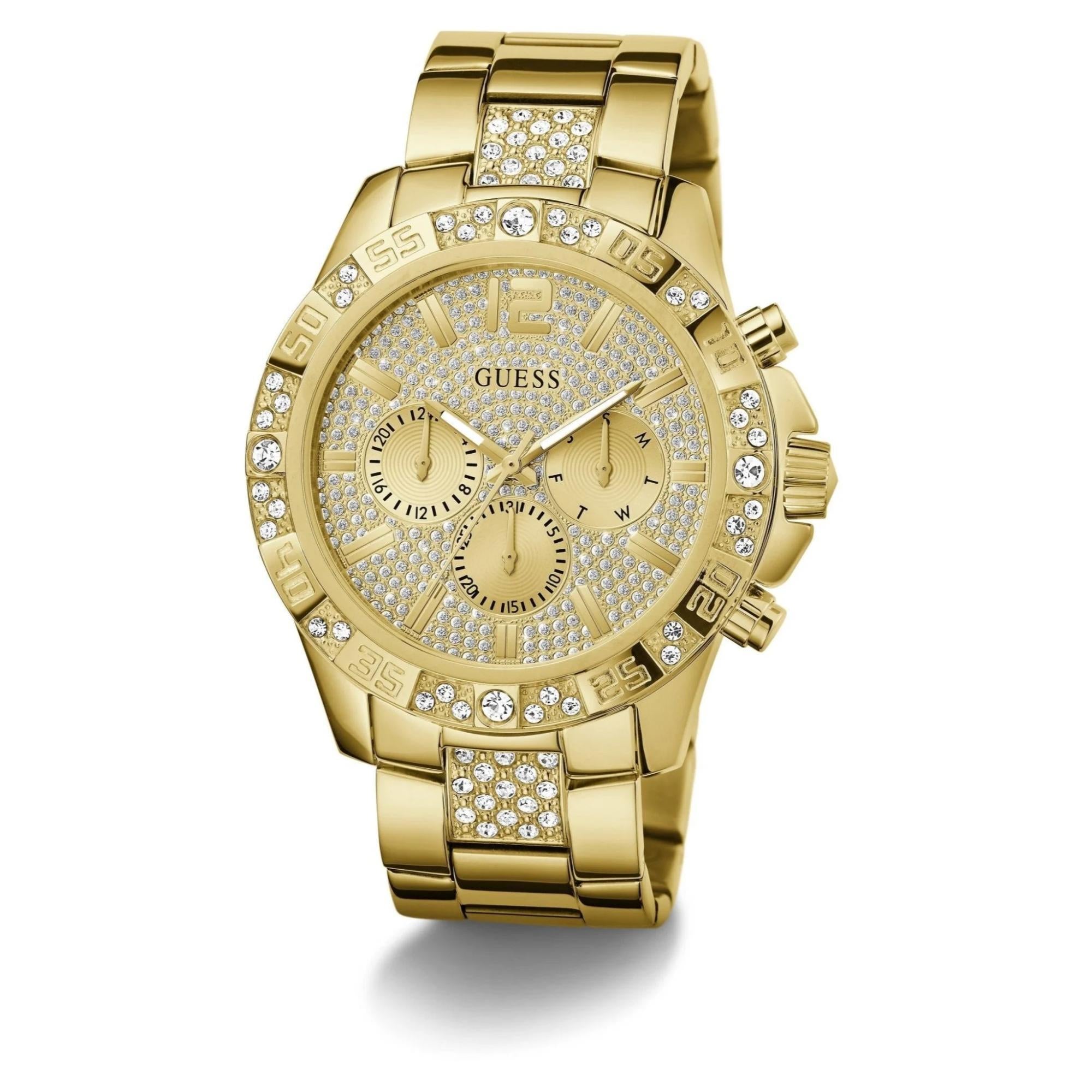 GUESS Majestic Goldfarbene Edelstahlarmband Champagner Zifferblatt Herren Uhr GW0796G2