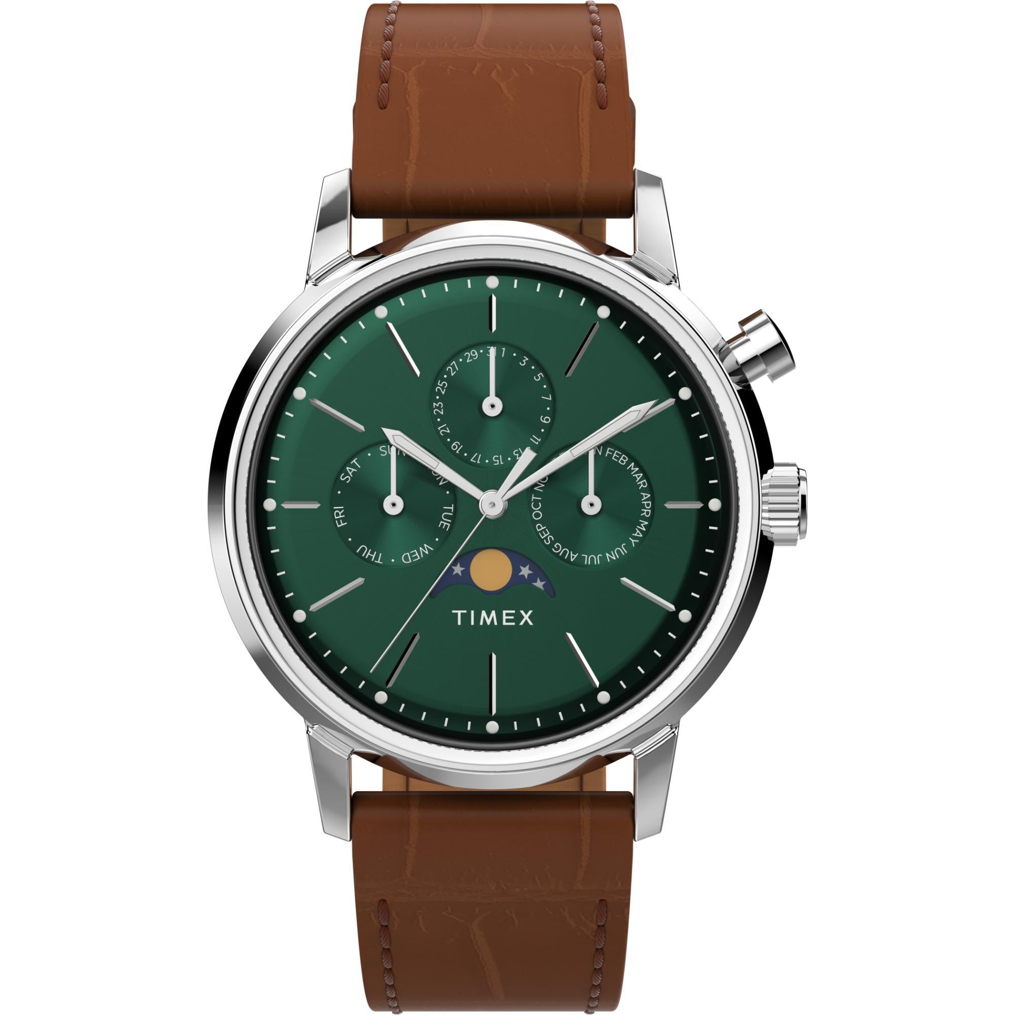 Timex Marlin 40mm Steel Case Green Dial Leather Mens Quartz Watch TW2W51000