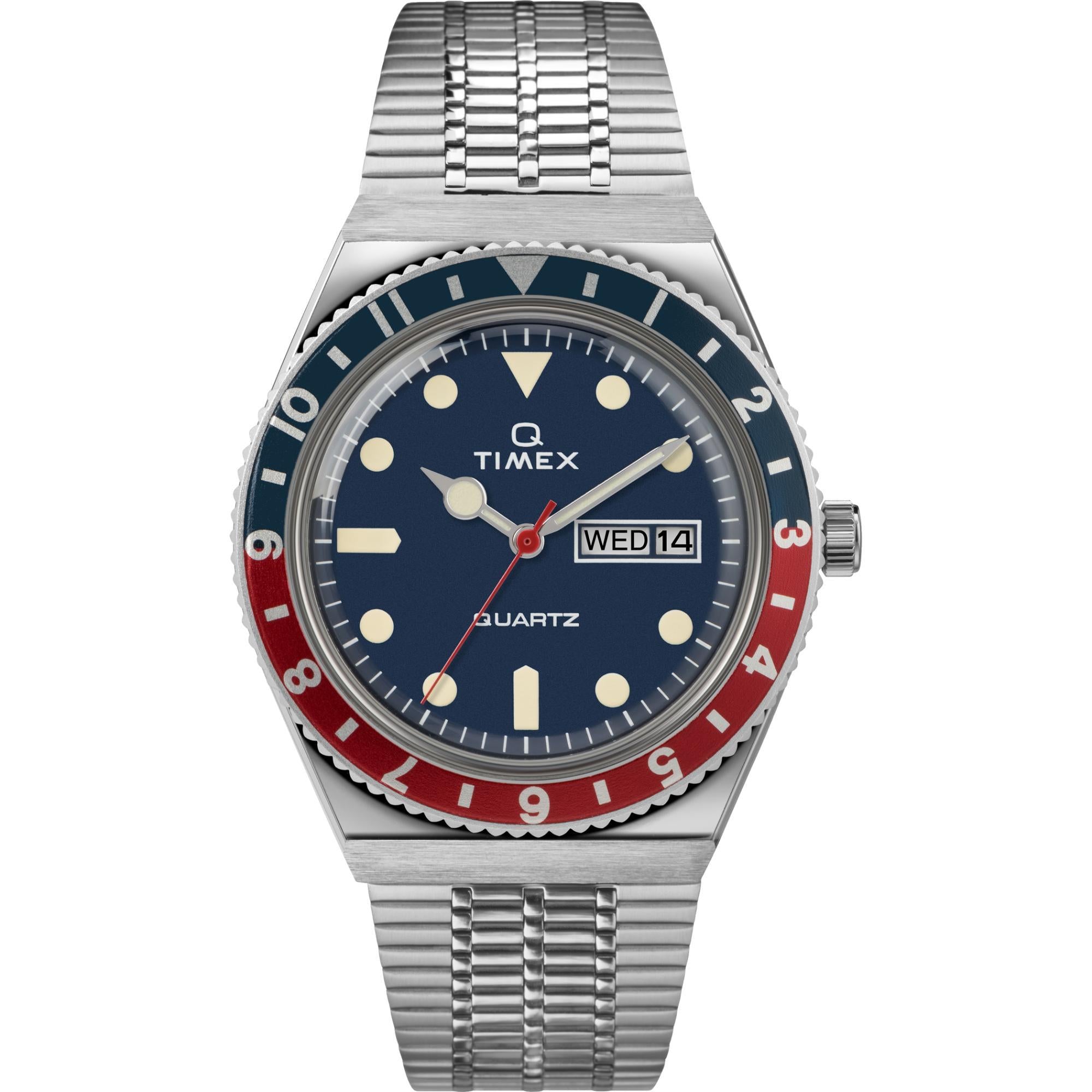 Timex Q 38mm Blue Dial Steel Mens Quartz Watch TW2T80700