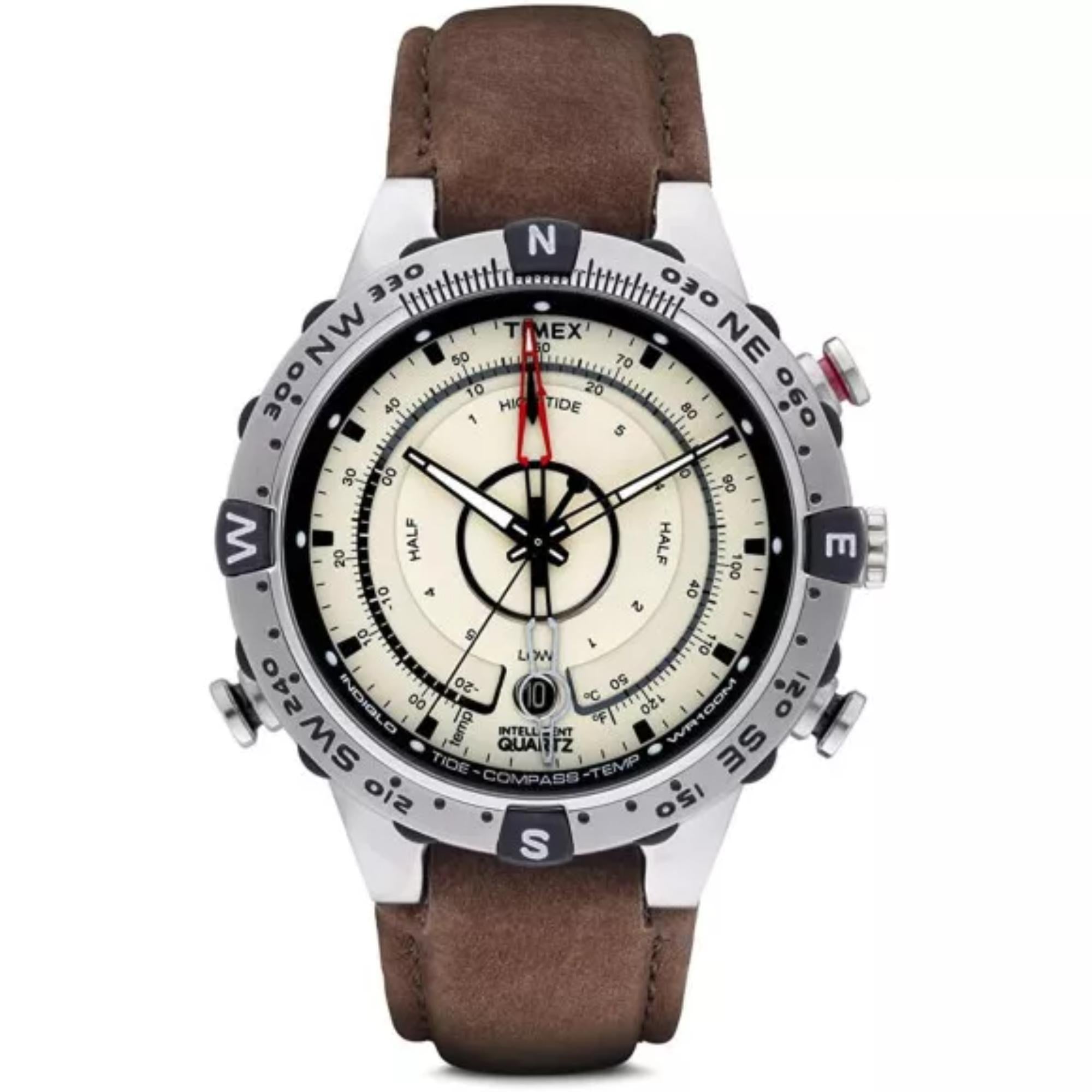 Timex IQ Tide Temp Compass Cream Dial Leather Strap Men’s Watch T2N721